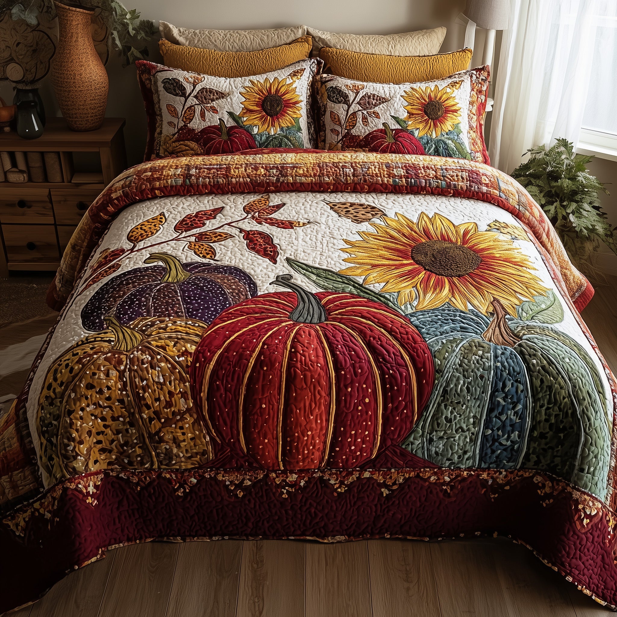 Autumn Pumpkin Quilted Bedding Set Bohemian Vibe