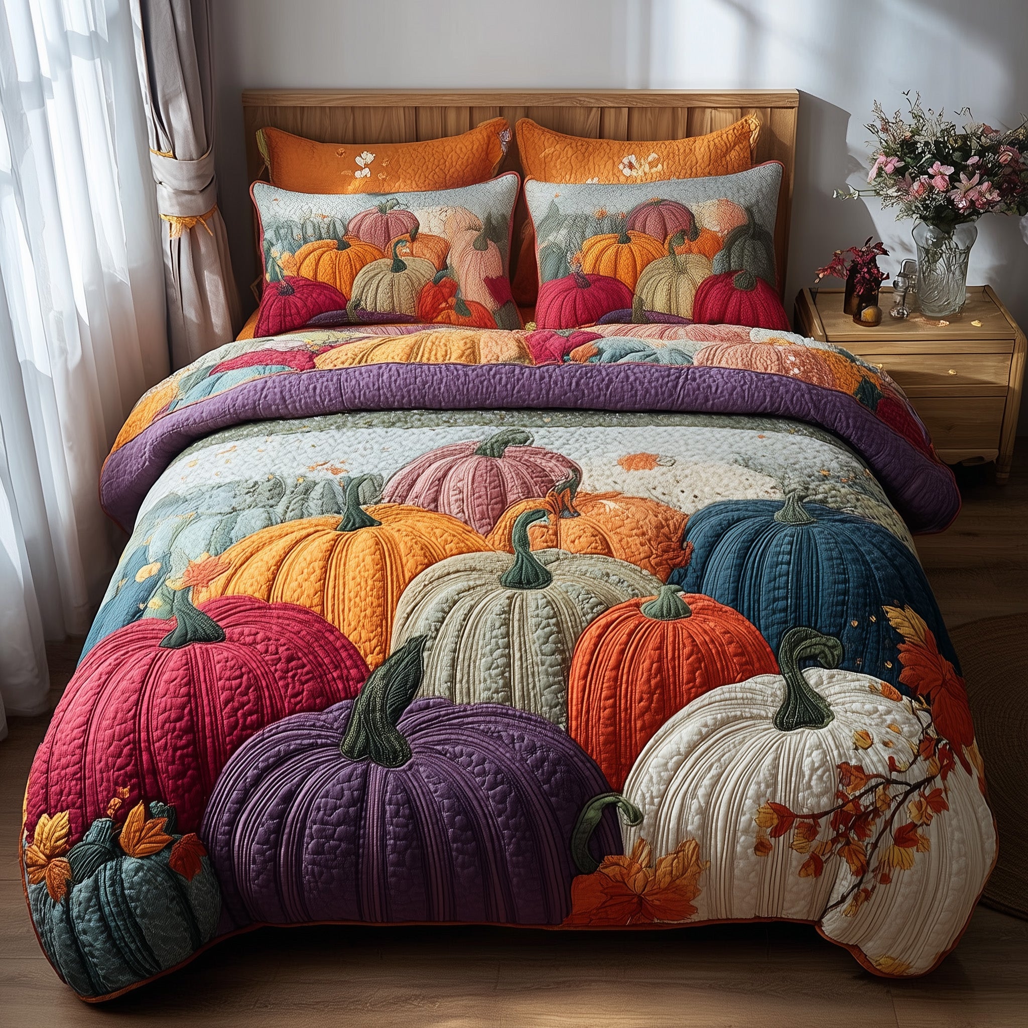 Autumn Pumpkin Quilted Bedding Set Classic Style