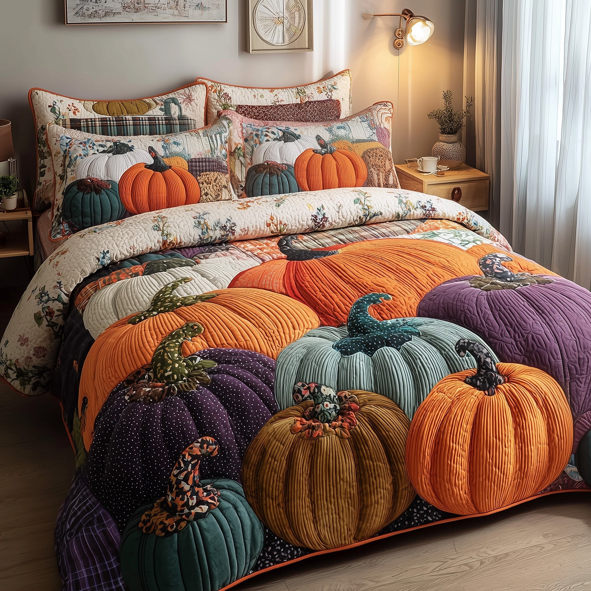 Autumn Pumpkin Quilted Bedding Set Elegant Bedding