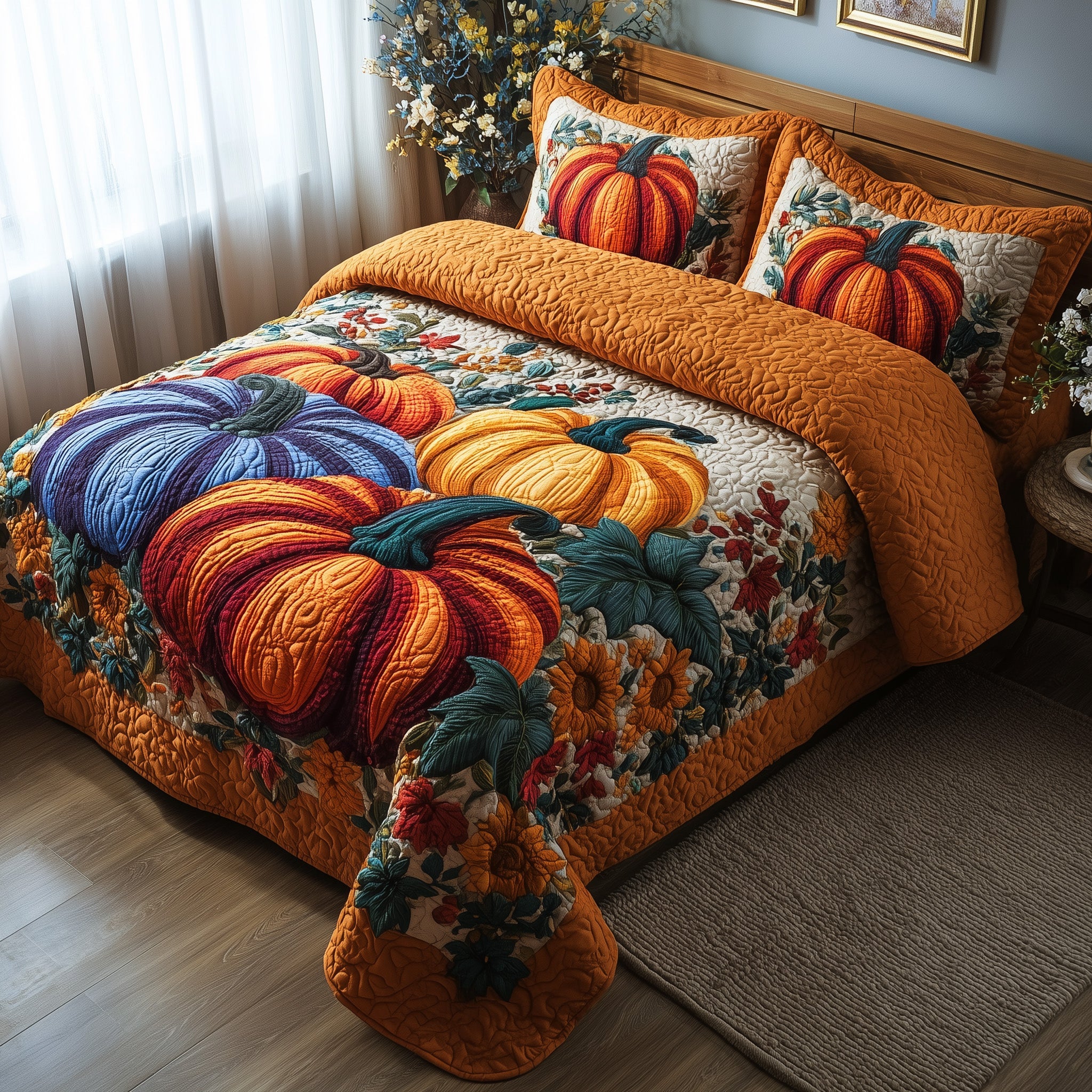 Autumn Pumpkin Quilted Bedding Set Lightweight