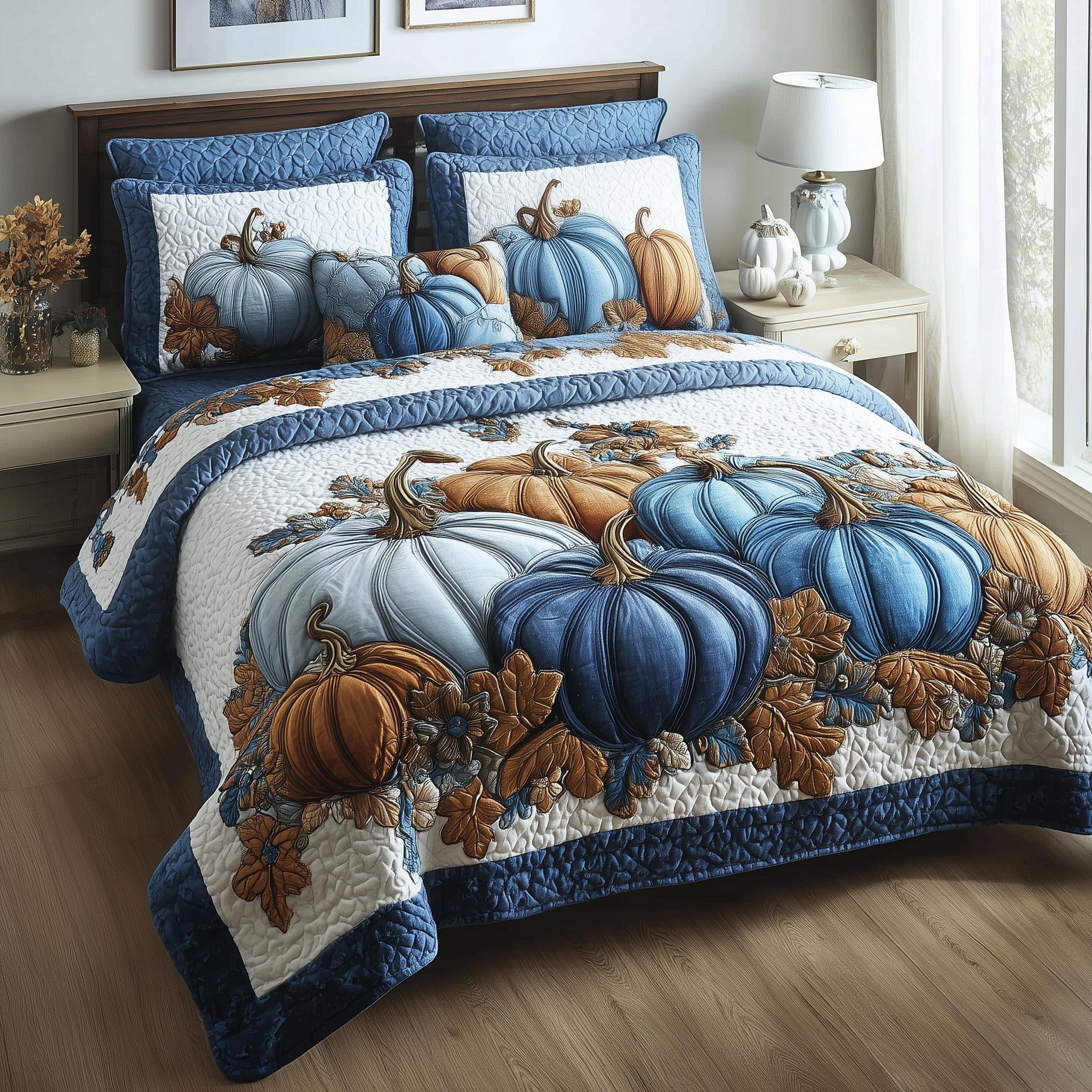 Autumn Pumpkin Quilted Bedding Set Room Decoration Autumn Fathers Day Farmer