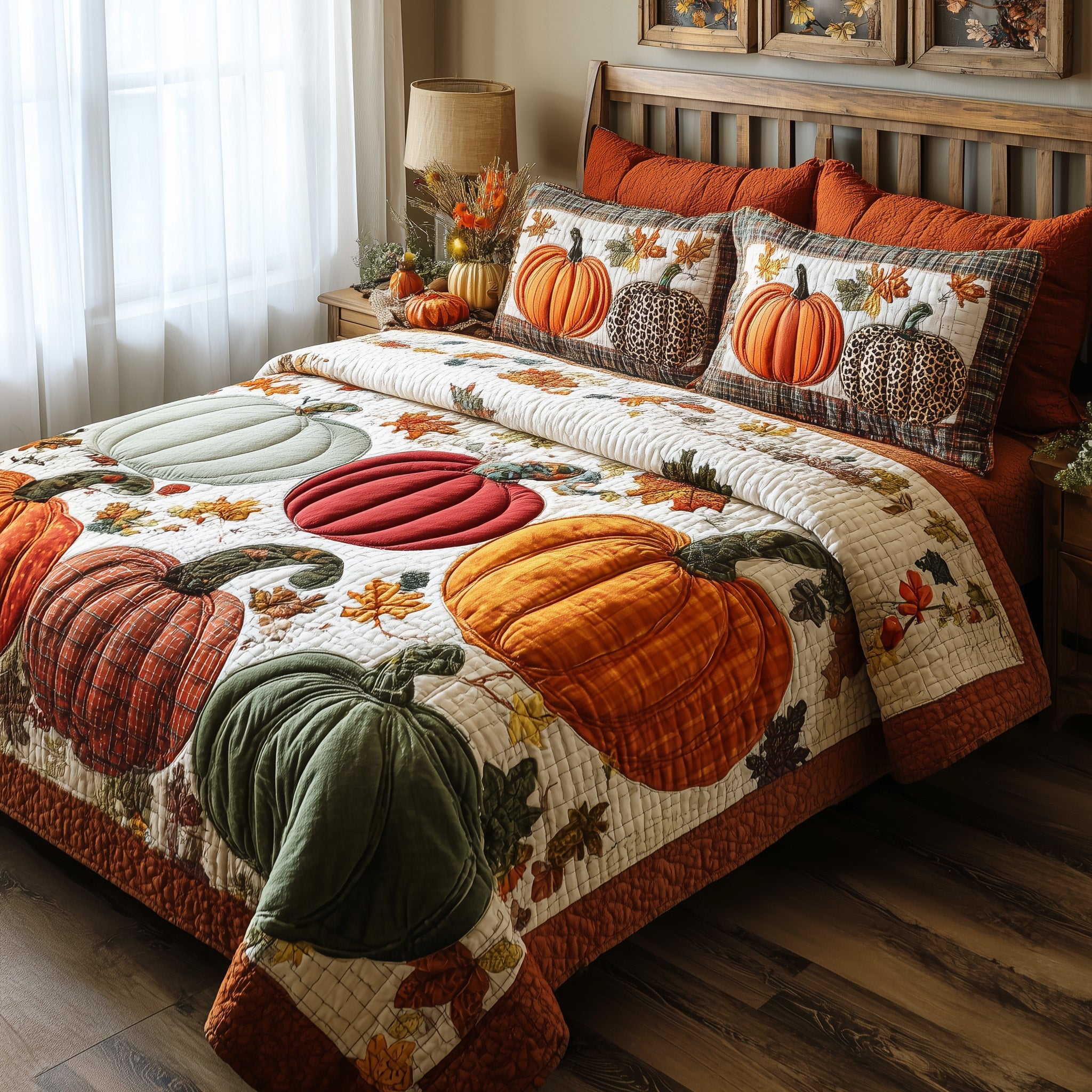 Autumn Pumpkin Quilted Bedding Set Soft & Smooth