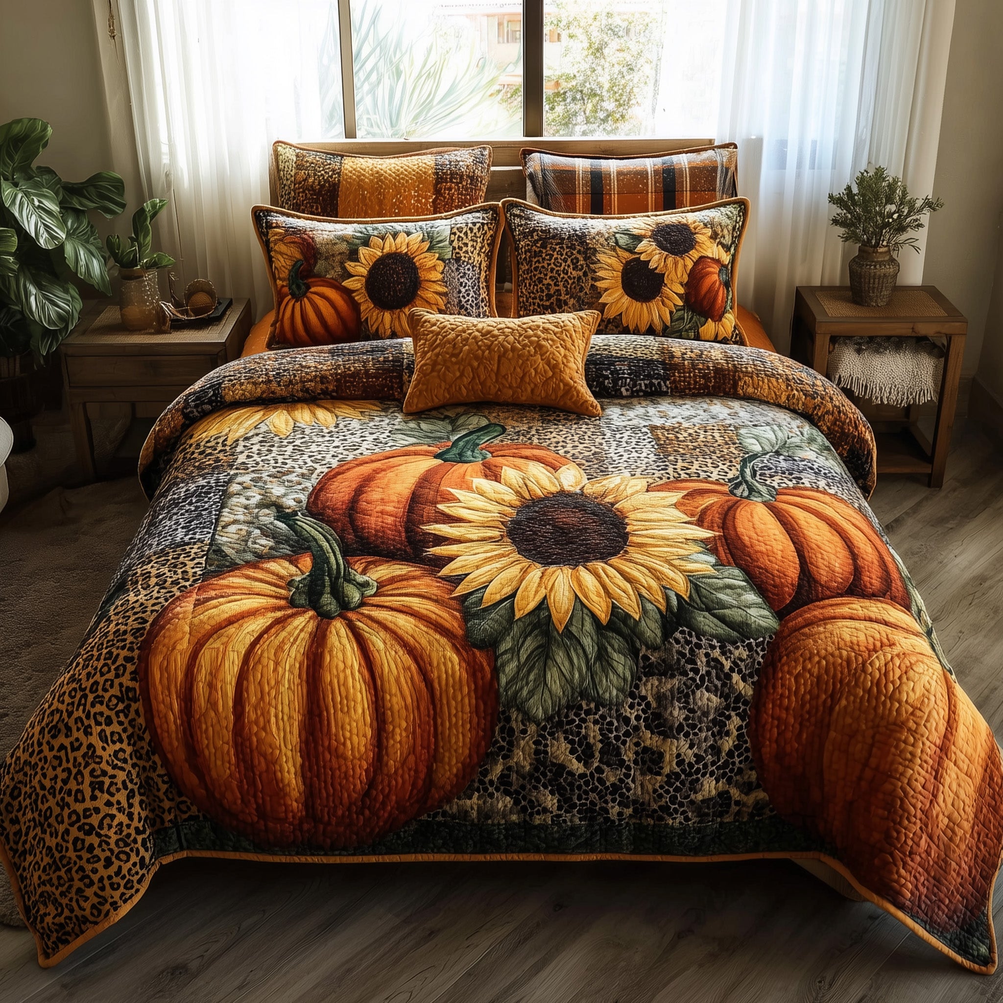Autumn Pumpkin Quilted Bedding Set Solid Color