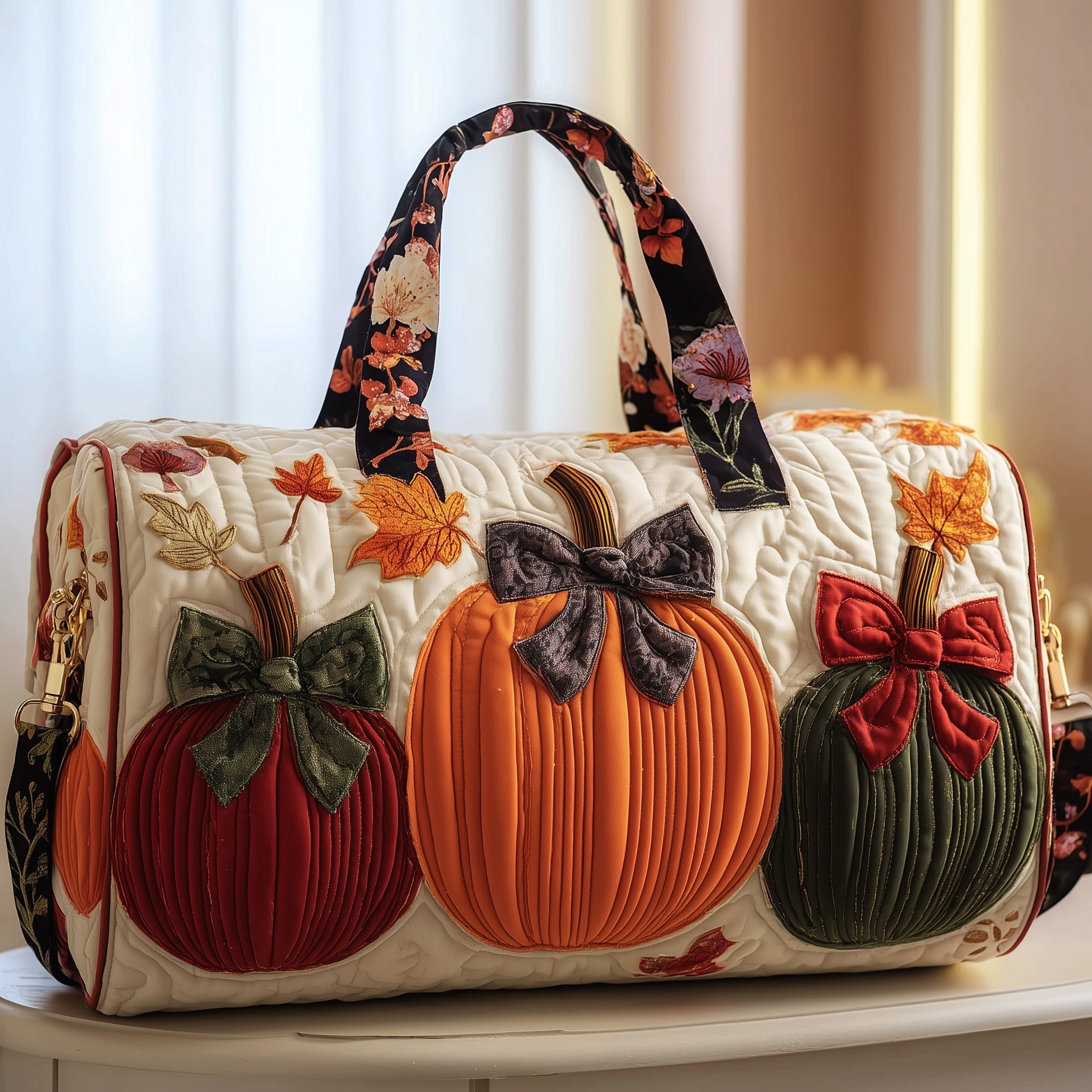 Autumn Pumpkin Quilted Duffle Bag Daily Essentials Organizer