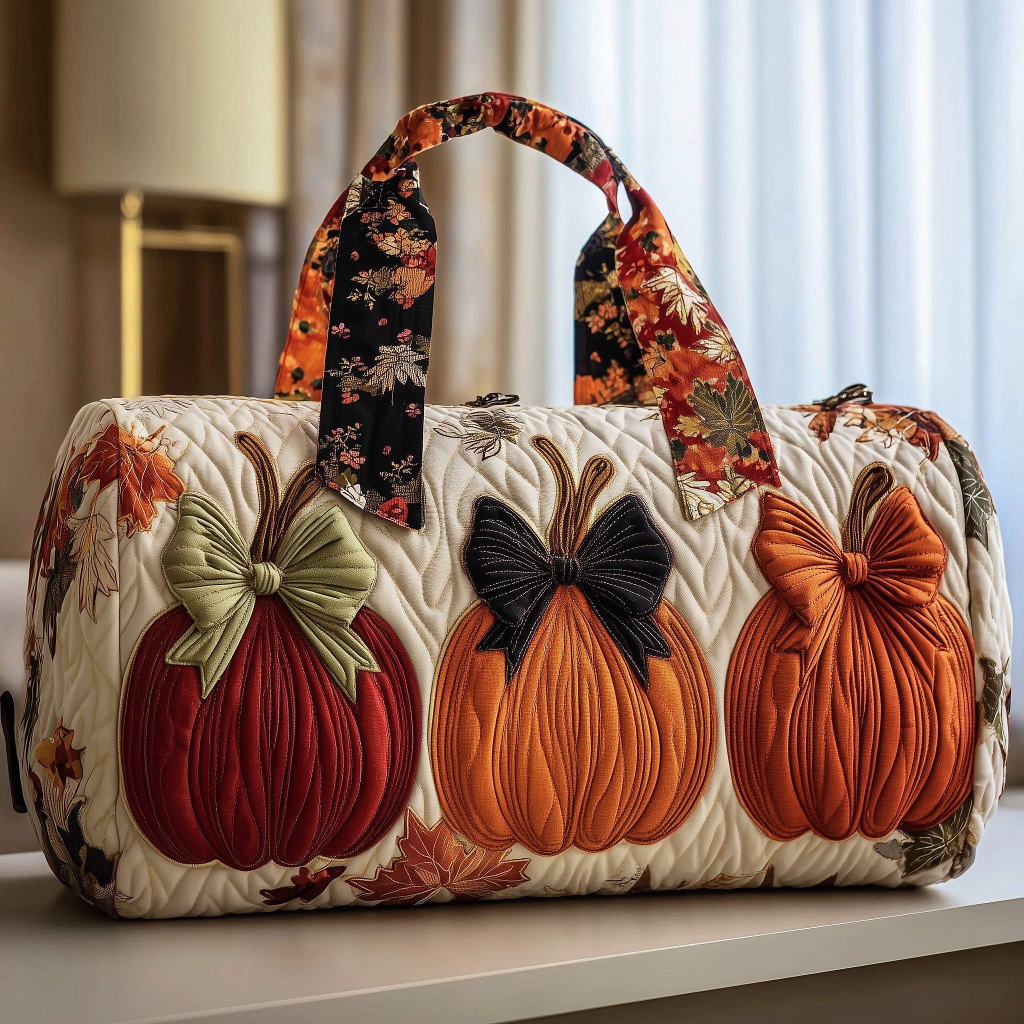 Autumn Pumpkin Quilted Duffle Bag Travel Friendly Design