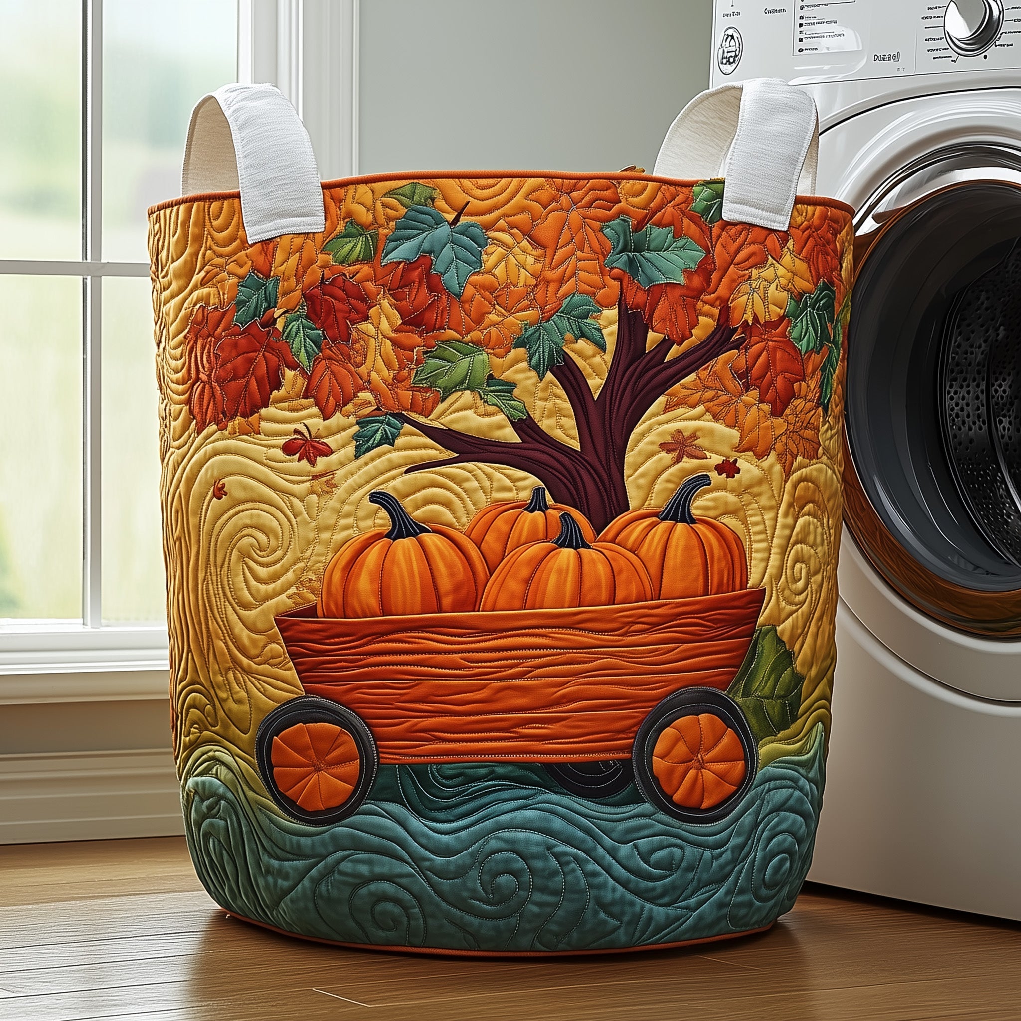 Autumn Pumpkin Quilted Laundry Basket Foldable Basket Storage Gifts For Fall Lovers