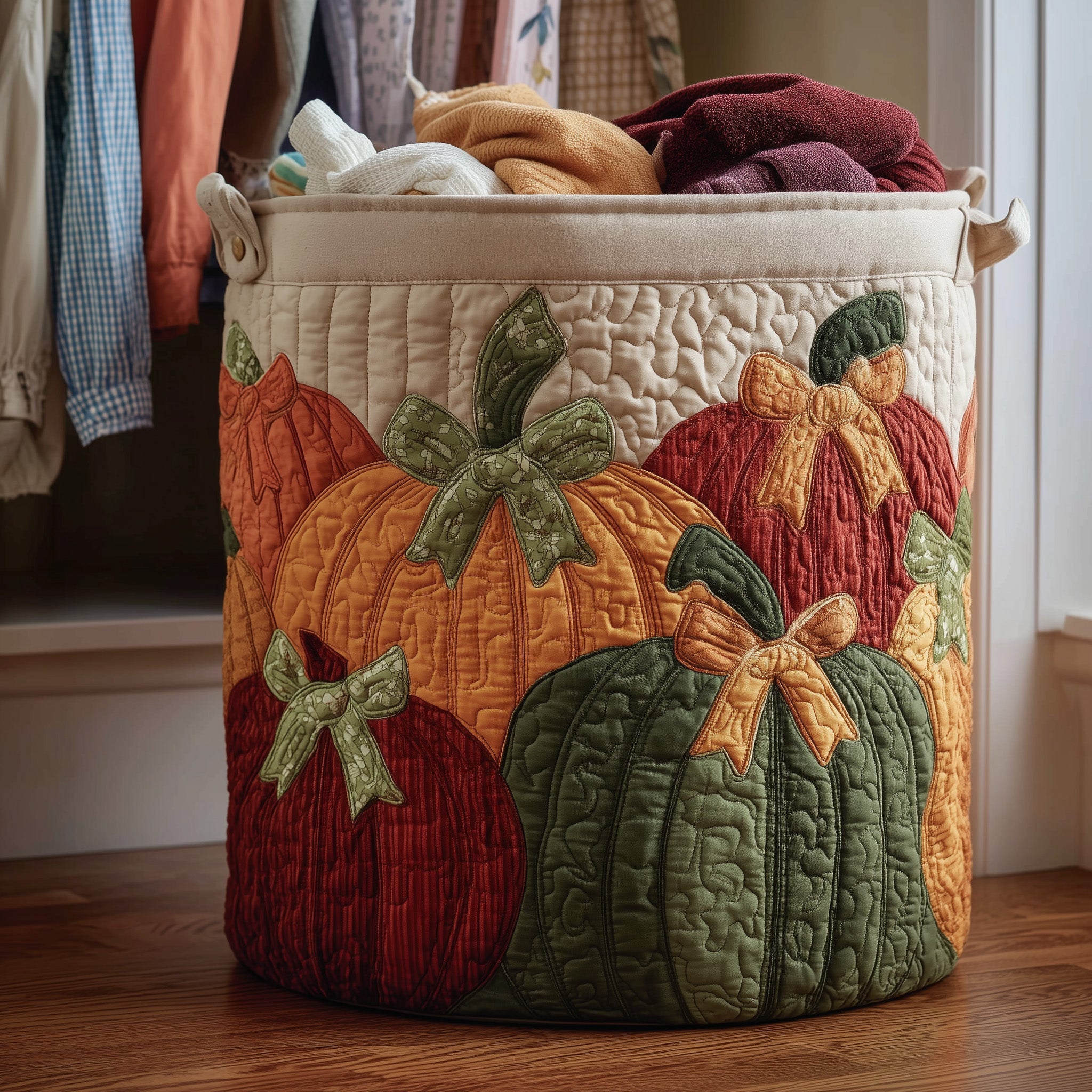 Autumn Pumpkin Quilted Laundry Basket Foldable Basket Storage Gifts For Pumpkin Fans