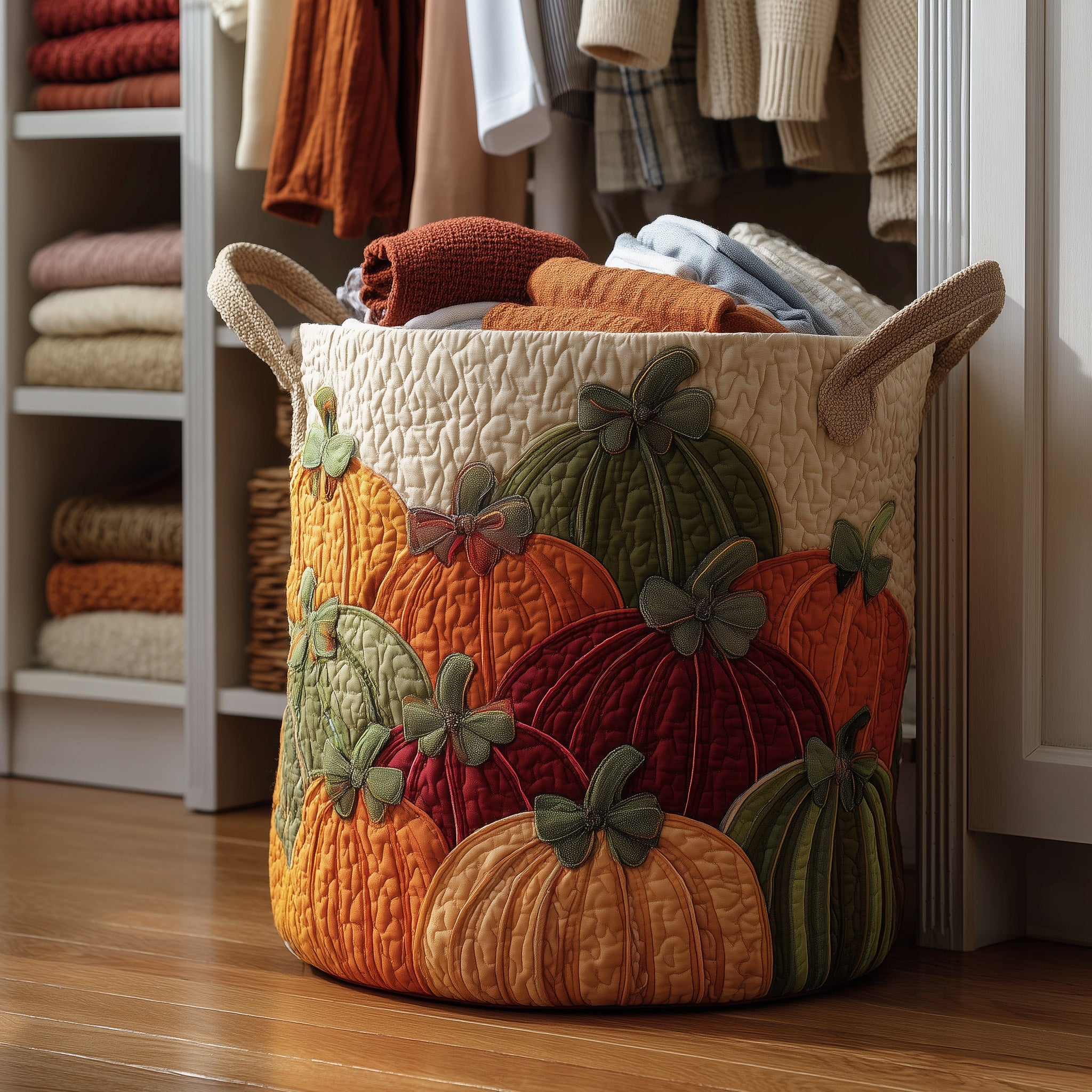 Autumn Pumpkin Quilted Laundry Basket Foldable Basket Storage Gifts For Pumpkin Lovers