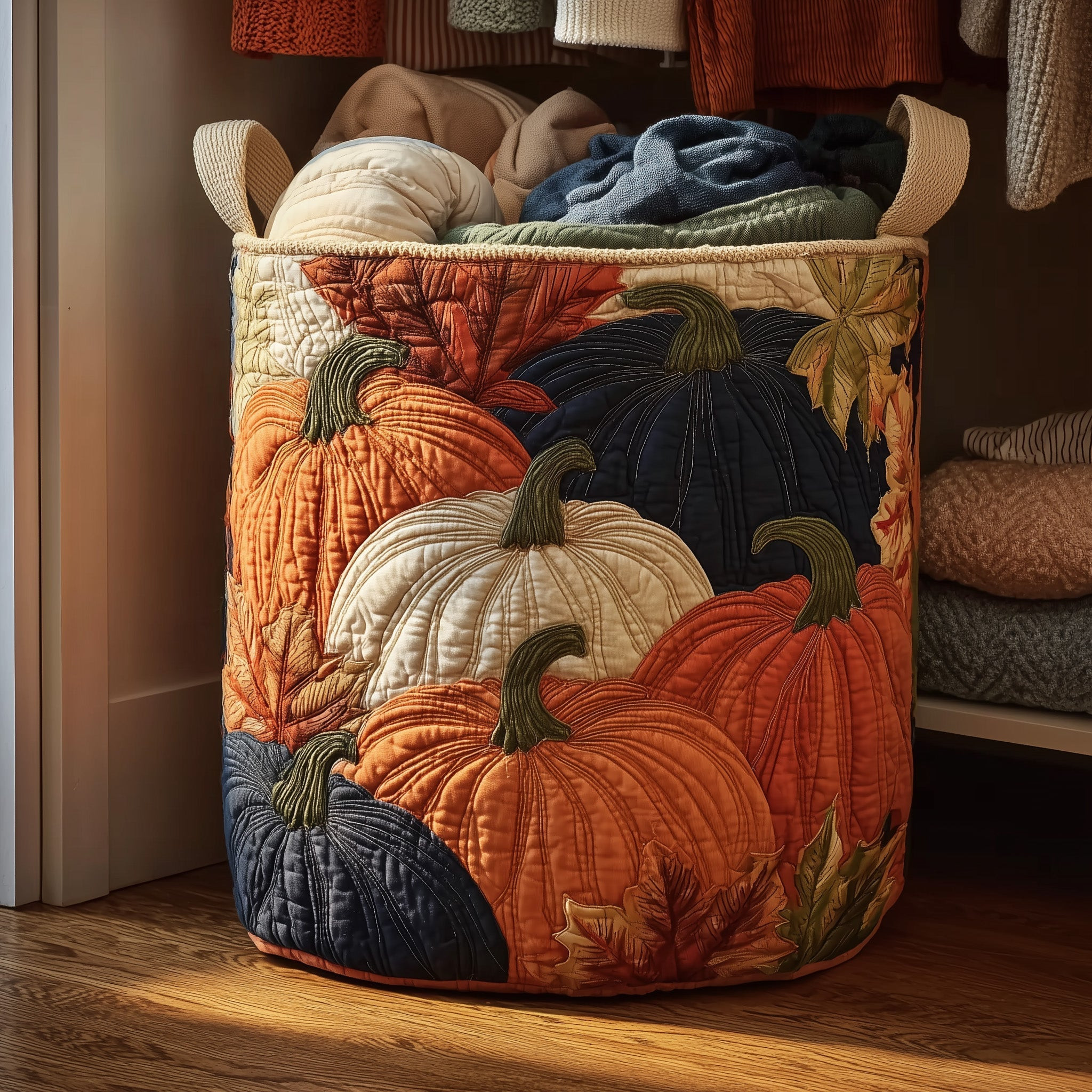 Autumn Pumpkin Quilted Laundry Basket Unique Home Decor Gifts For Mother