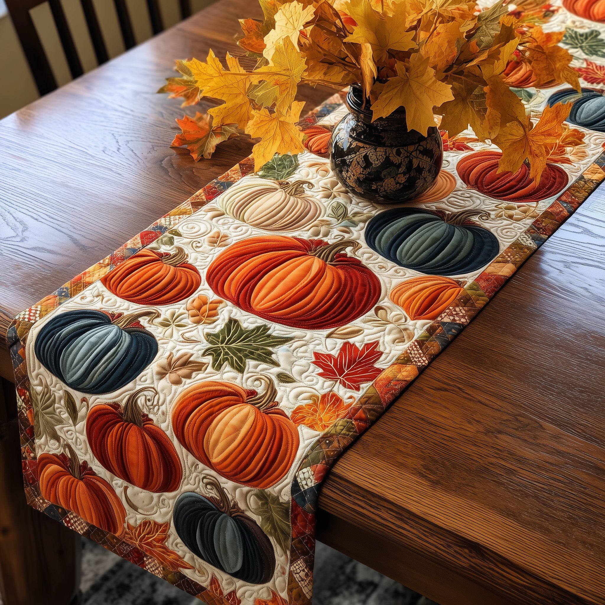 Autumn Pumpkin Quilted Table Runner Christmas Dining Room Table Runner