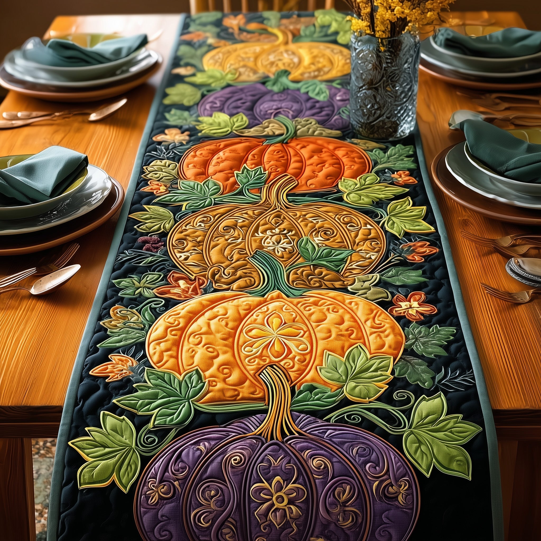 Autumn Pumpkin Quilted Table Runner Christmas Table Runner