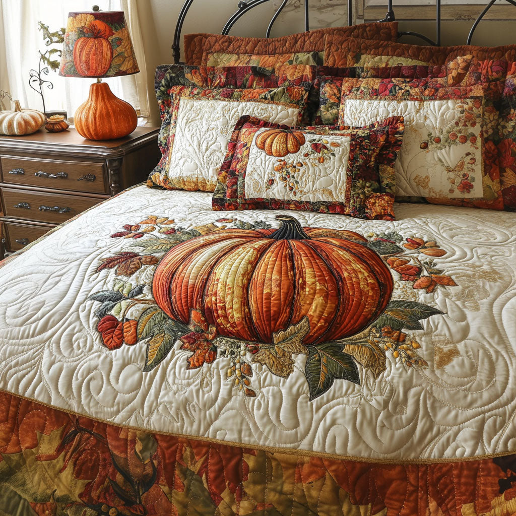 Autumn Pumpkin Spice Quilted Bedding Set Best Bedspread Set Autumn Gift Ideas