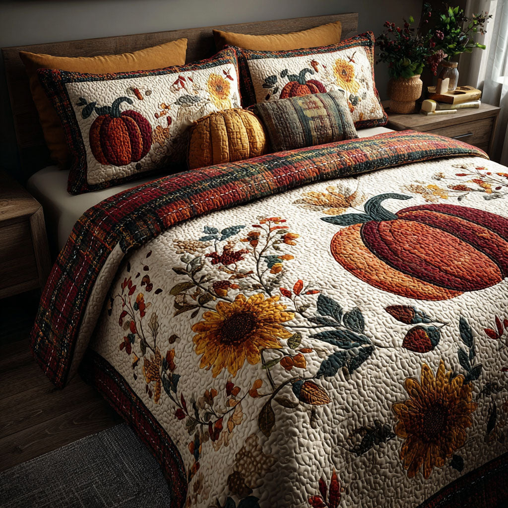 Autumn Pumpkin Whispers Quilted Bedding Set Cute Bedroom Decor Fall Autumn Season Gifts