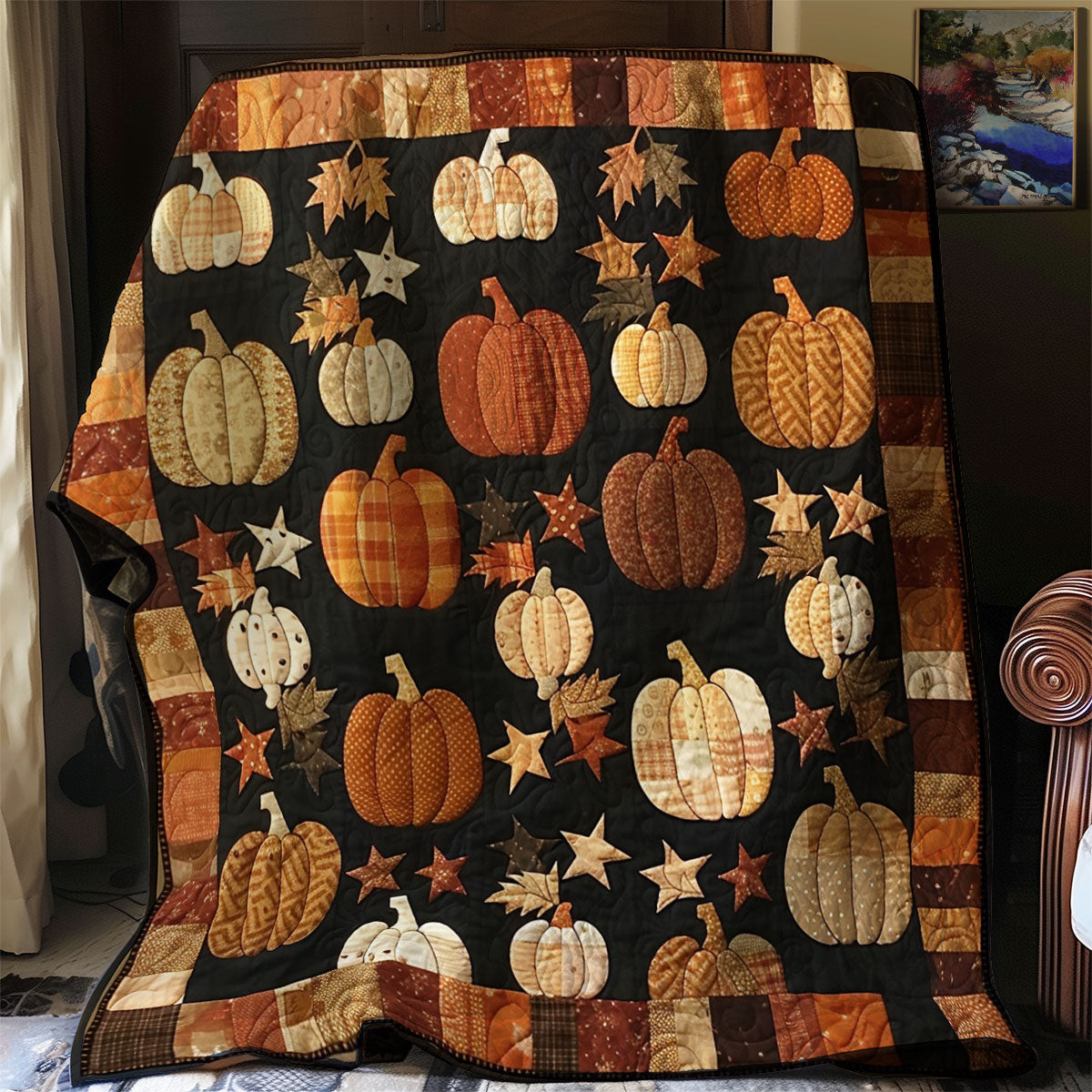 Autumn Pumpkins Quilt Blanket Throws And Blankets Mother's Day Gifts For Elderly