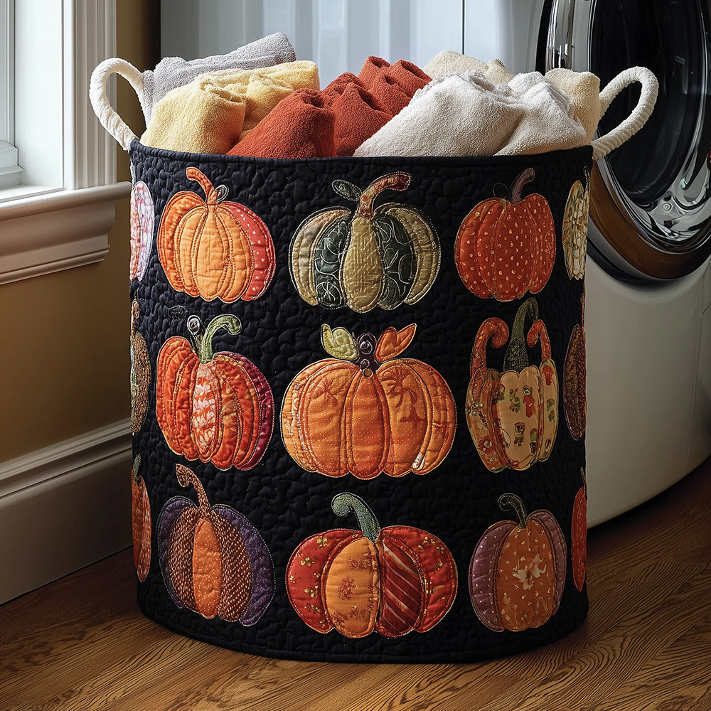 Autumn Pumpkins Quilted Laundry Basket Father's Day Merch Gift