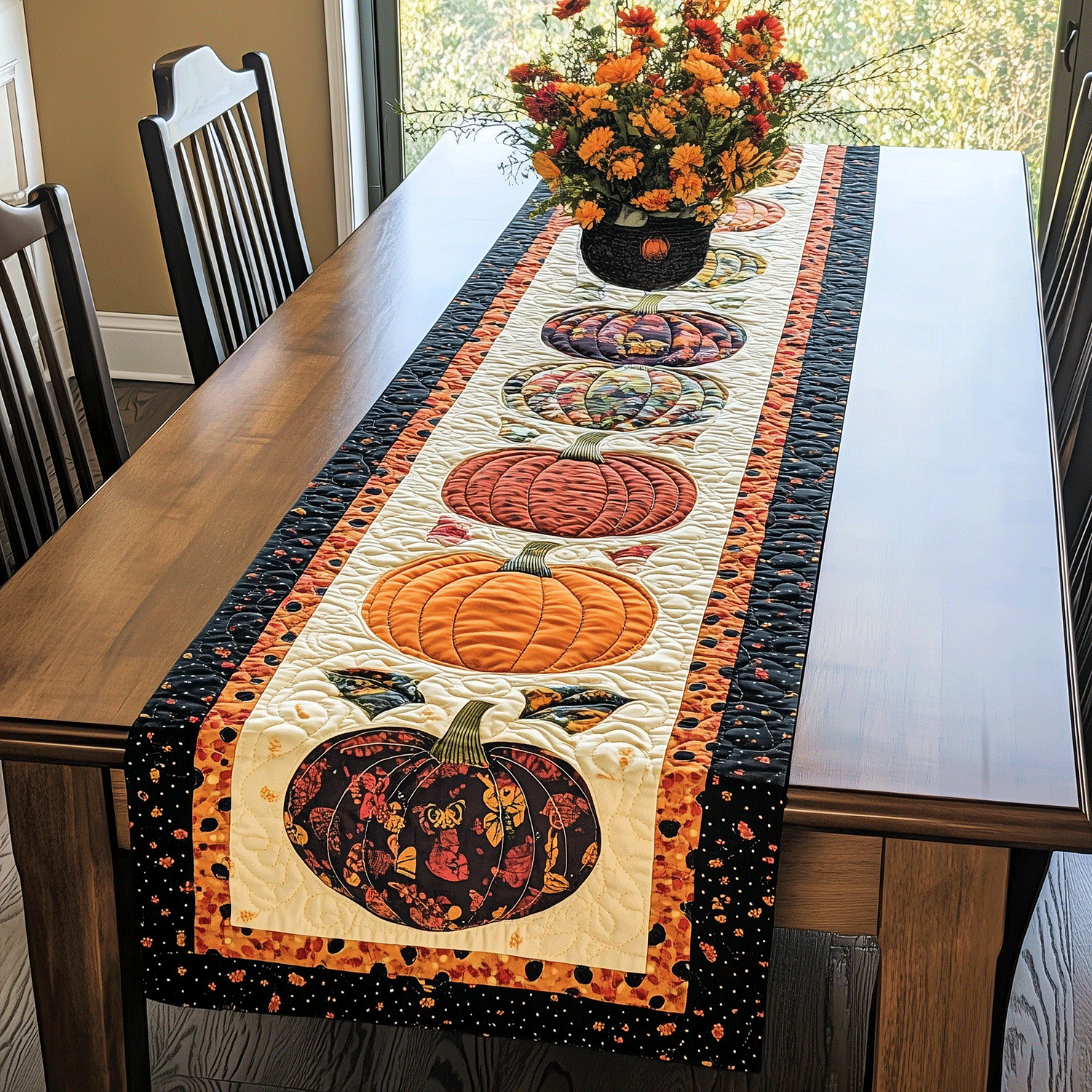 Autumn Pumpkins Quilted Table Runner Halloween Table Runner