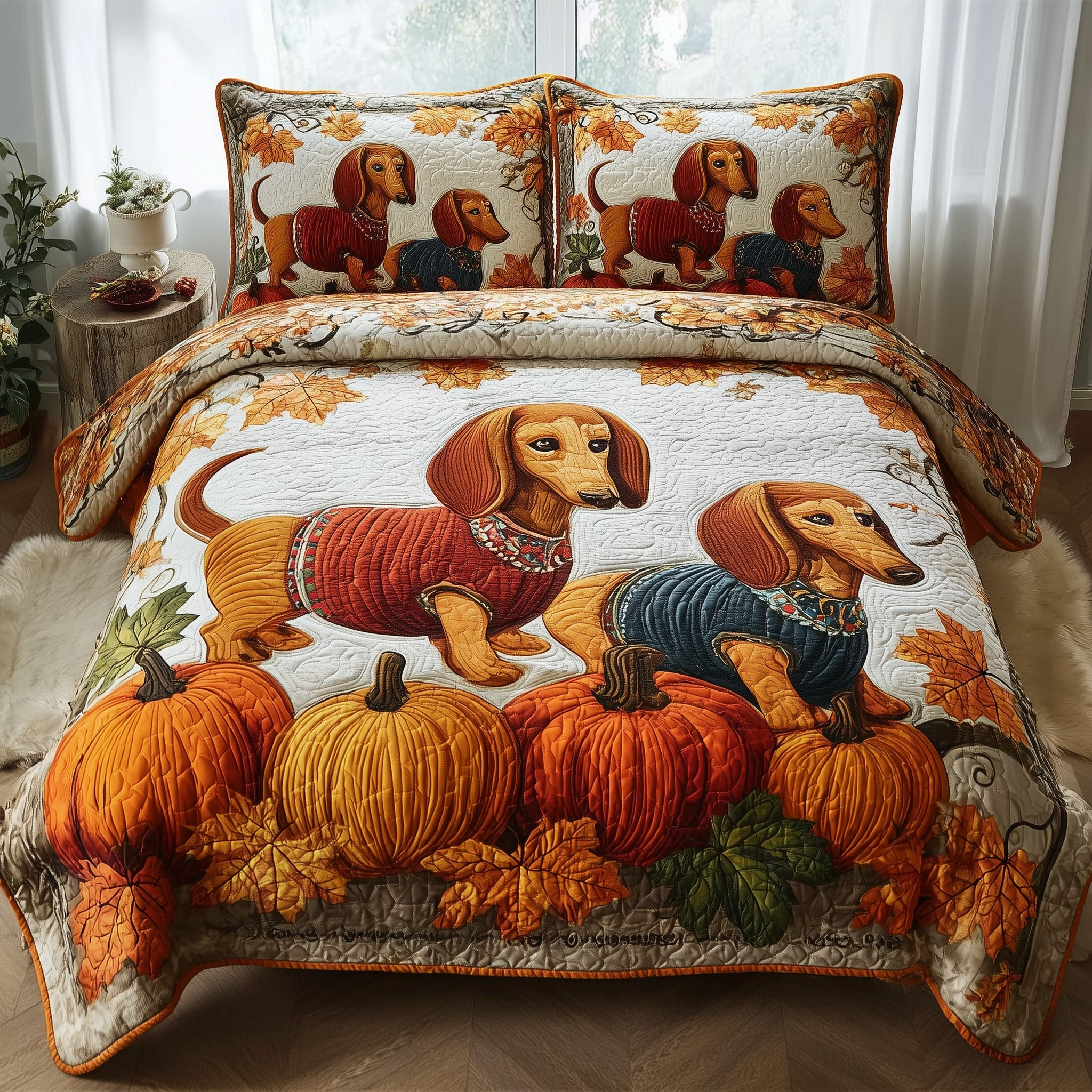 Autumn Pup Haven Quilted Bedding Set Elegant Bedding
