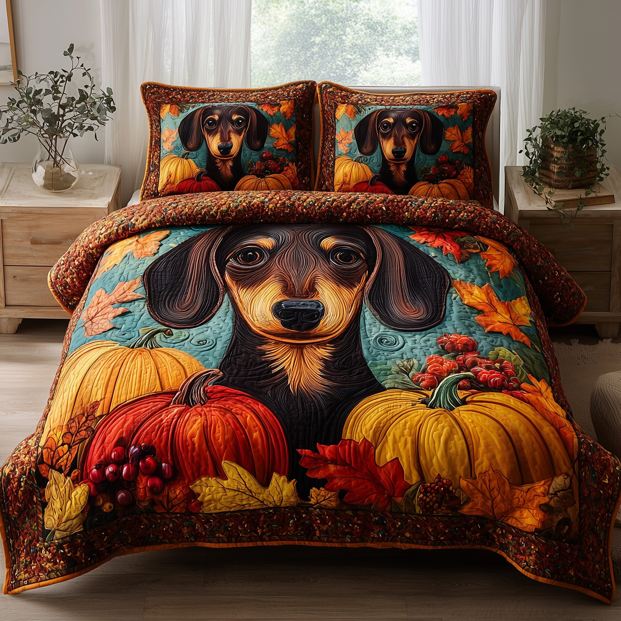 Autumn Pup Haven Quilted Bedding Set Housewarming Gift