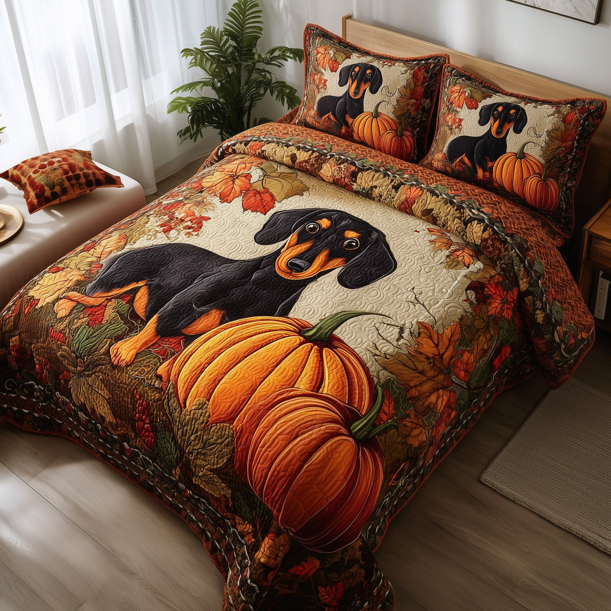 Autumn Pup Haven Quilted Bedding Set Unique Pattern