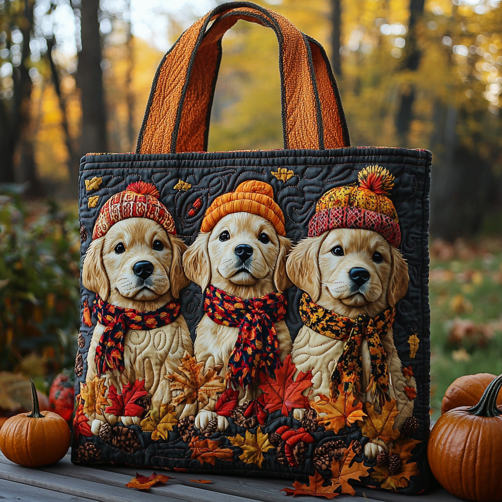 Autumn Pups Quilted Tote Bag Cool Gifts For Dog Lovers