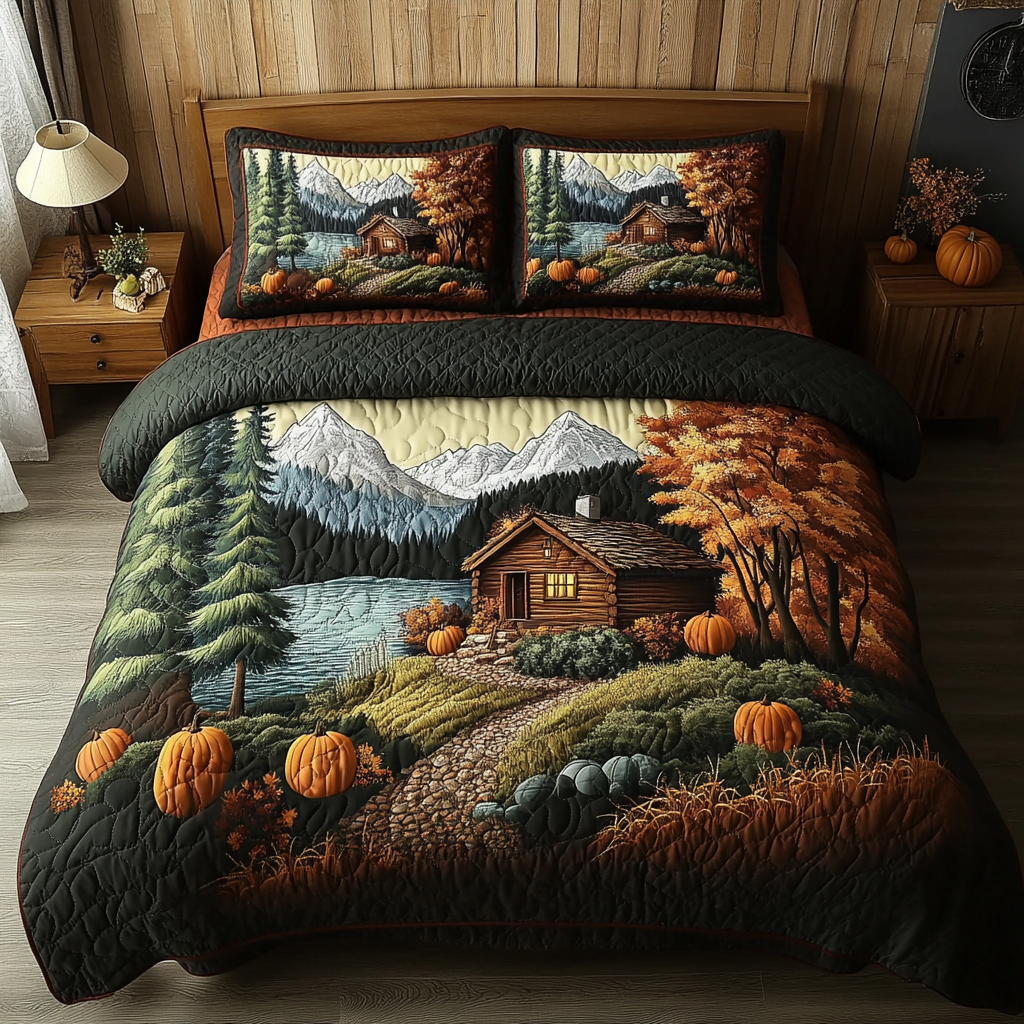 Autumn Retreat Quilted Bedding Set Unique Bed Sheet Set Autumn Gifts Items