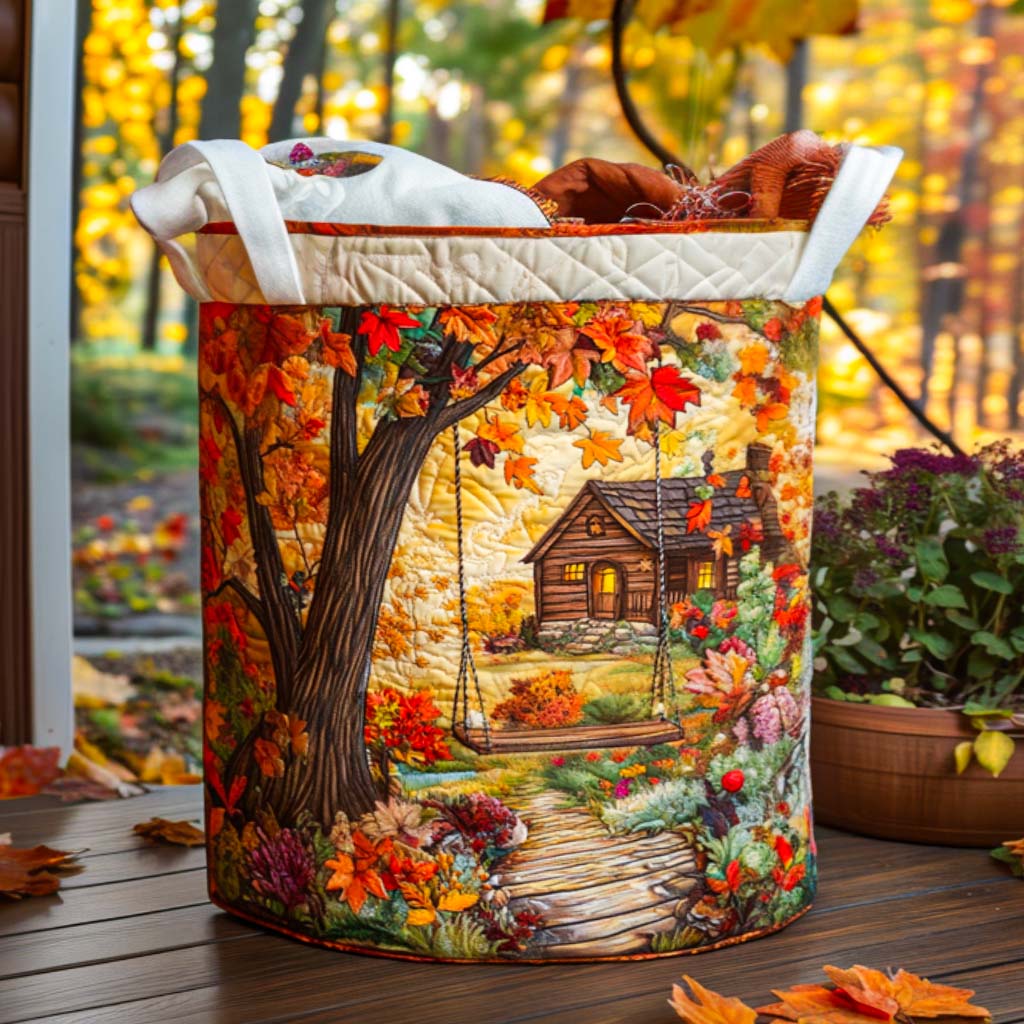 Autumn Retreat Quilted Laundry Basket Thanksgiving Merch Gift
