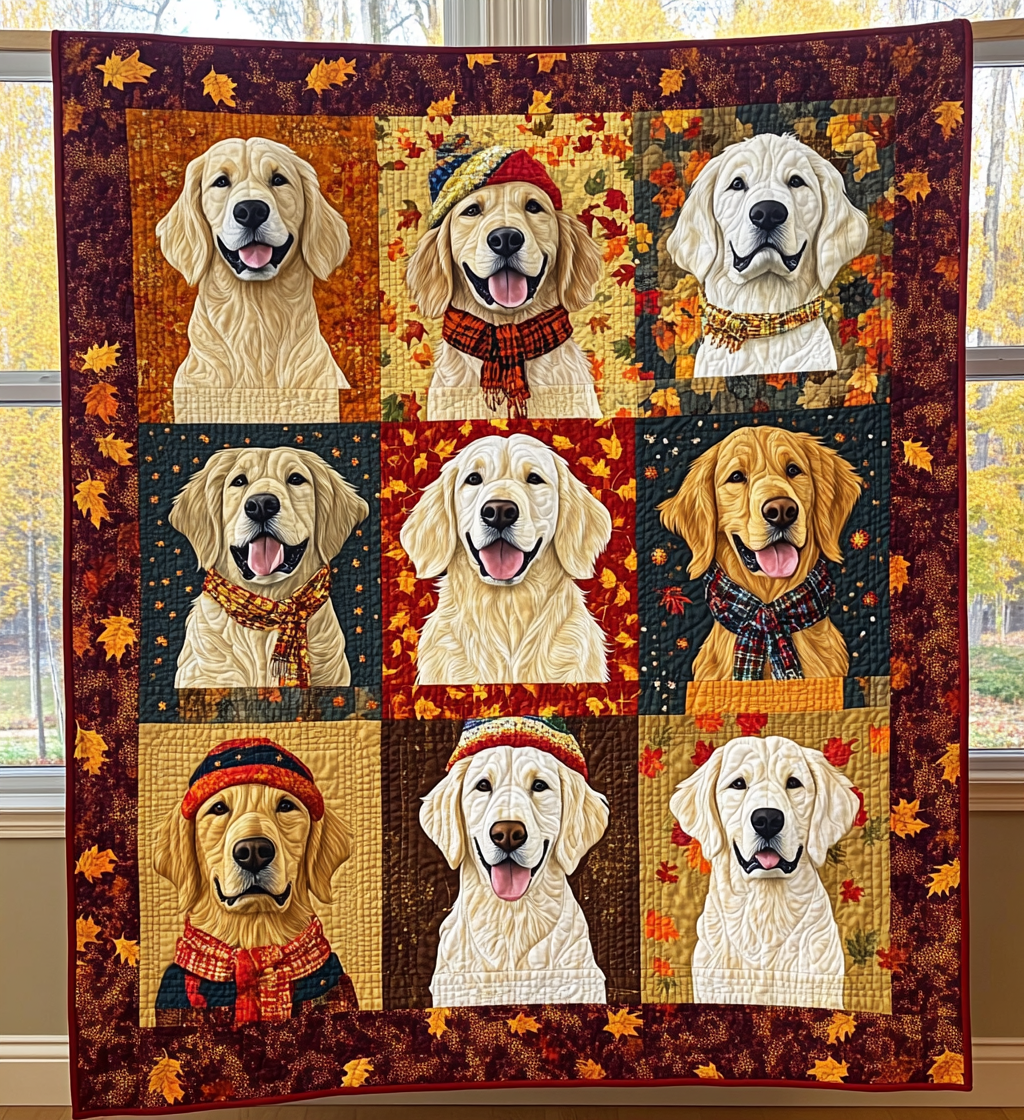Autumn Retriever Charms Quilted Blanket Golden Retriever Owner Gifts