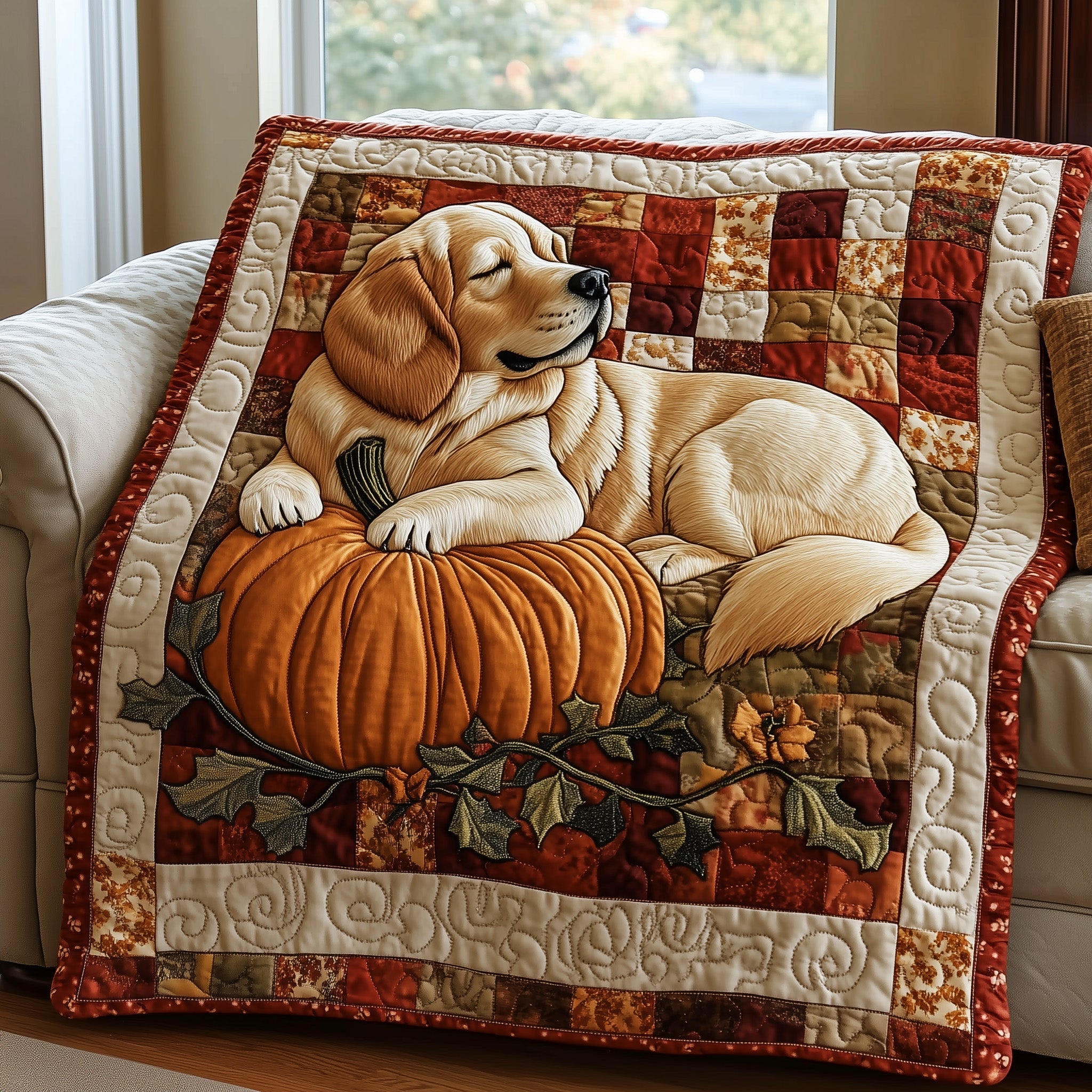 Autumn Retriever Dog Fall Theme Quilted Blanket Fall Presents For Golden Retriever Owners