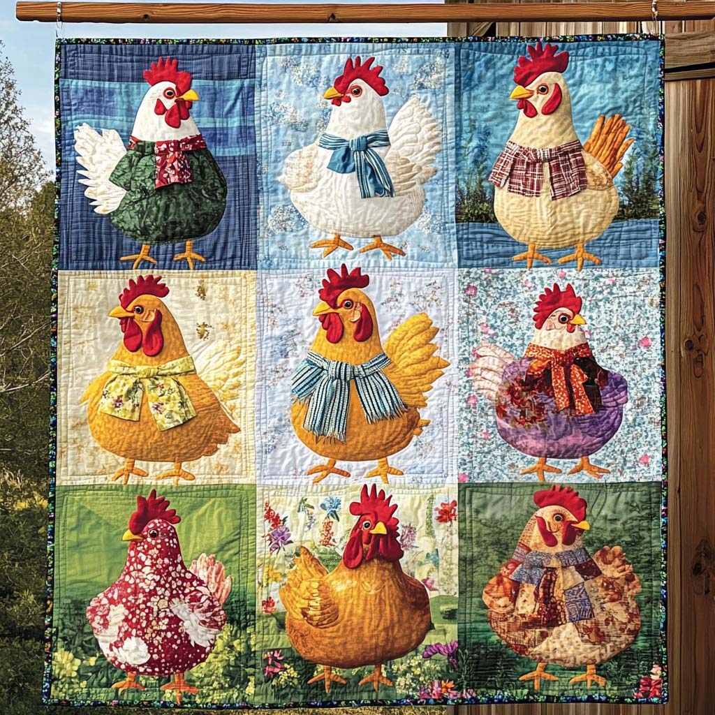 Autumn Roosters Quilted Blanket Presents For Chicken Love