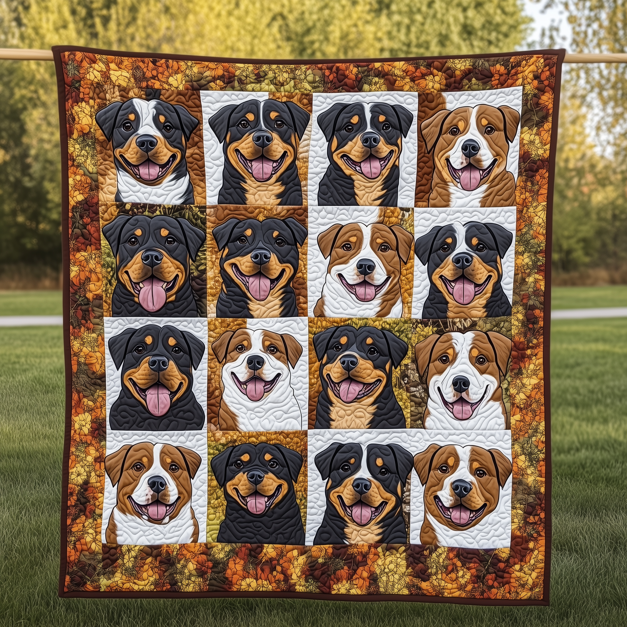 Autumn Rottweiler Dog Fall Theme Quilted Blanket Rottweiler Mom Fall Lover Themed Gifts