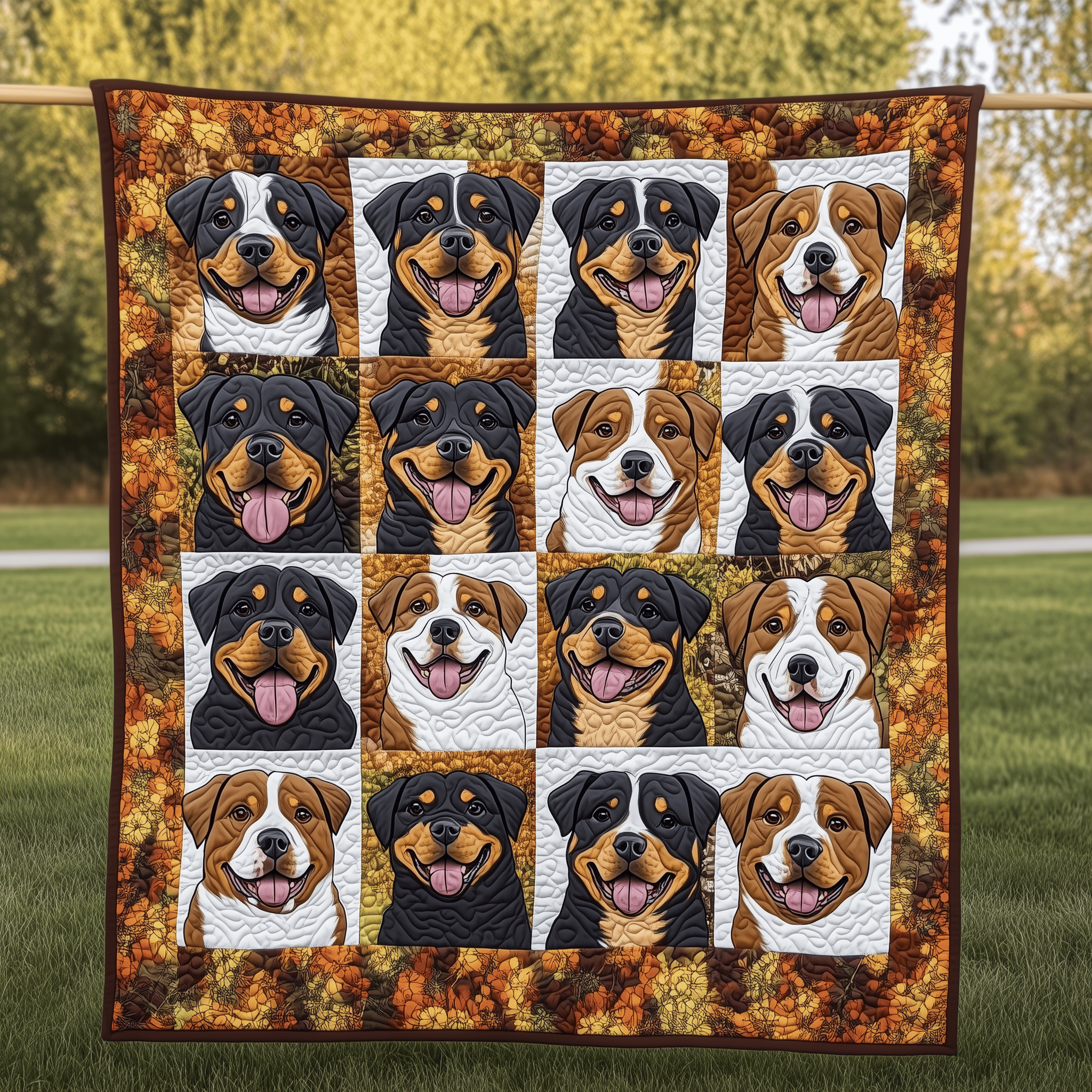 Autumn Rottweiler Quilted Blanket Christmas Quilted Blanket Christmas Gifts For Parents