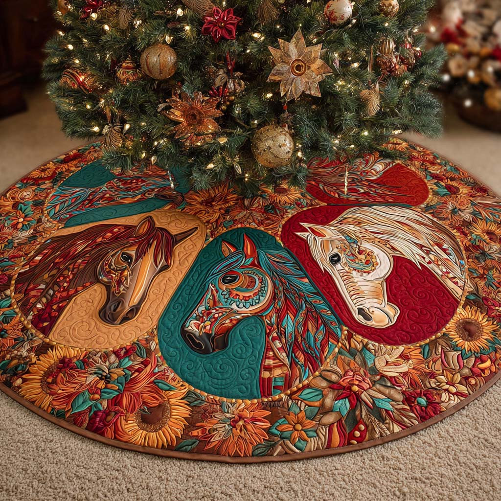Autumn Run Quilted Tree Skirt Holiday Home Decor Christmas Gifts For Horse Lovers