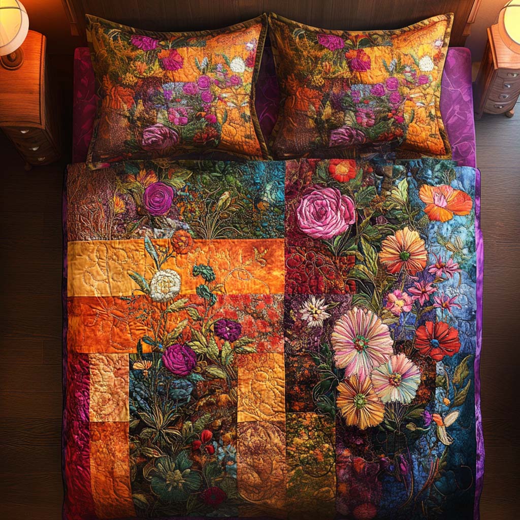 Autumn Rustic Bouquet Quilted Bedding Set Luxury Duvet Cover Set for Elegant Bedroom Decor