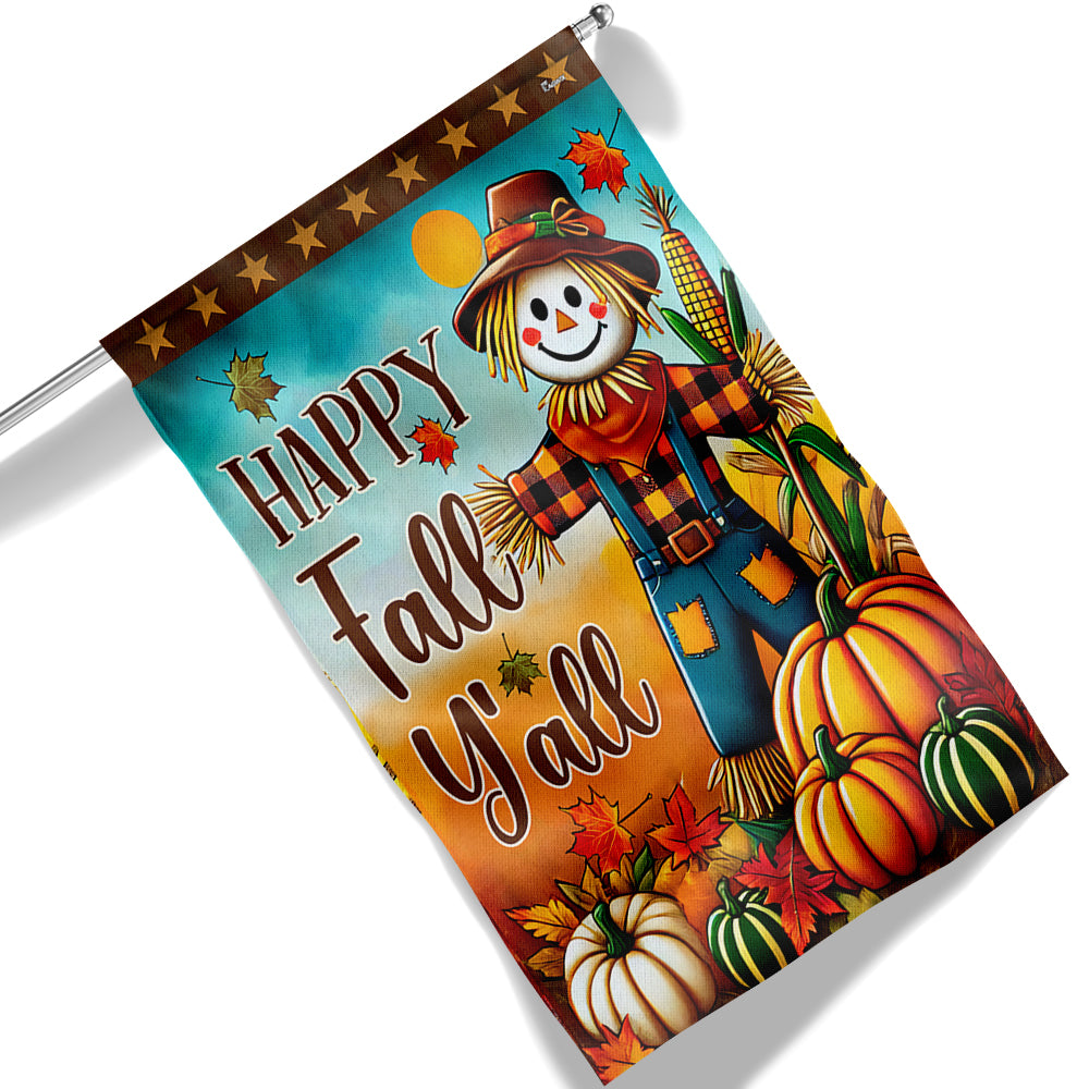 Autumn Scarecrow Pumpkins Harvest Happy Fall Y All Flag
