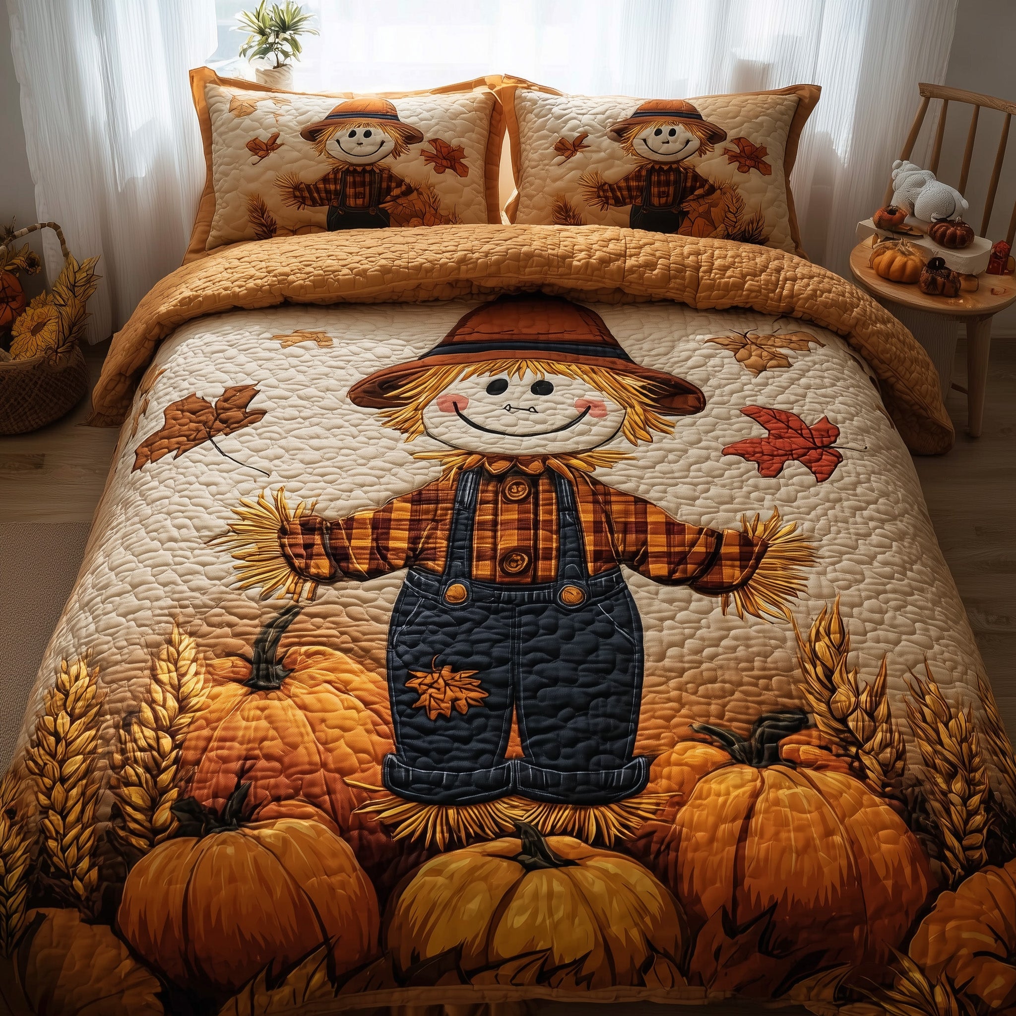 Autumn Scarecrow Quilted Bedding Set Anniversary Gift