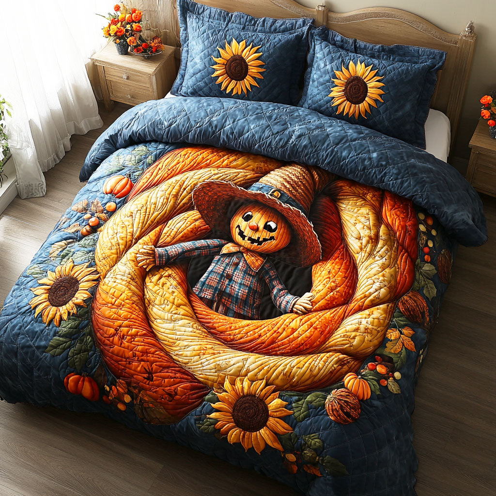 Autumn Scarecrow Quilted Bedding Set Bed Decor Cute Fall Gifts For Girlfriend
