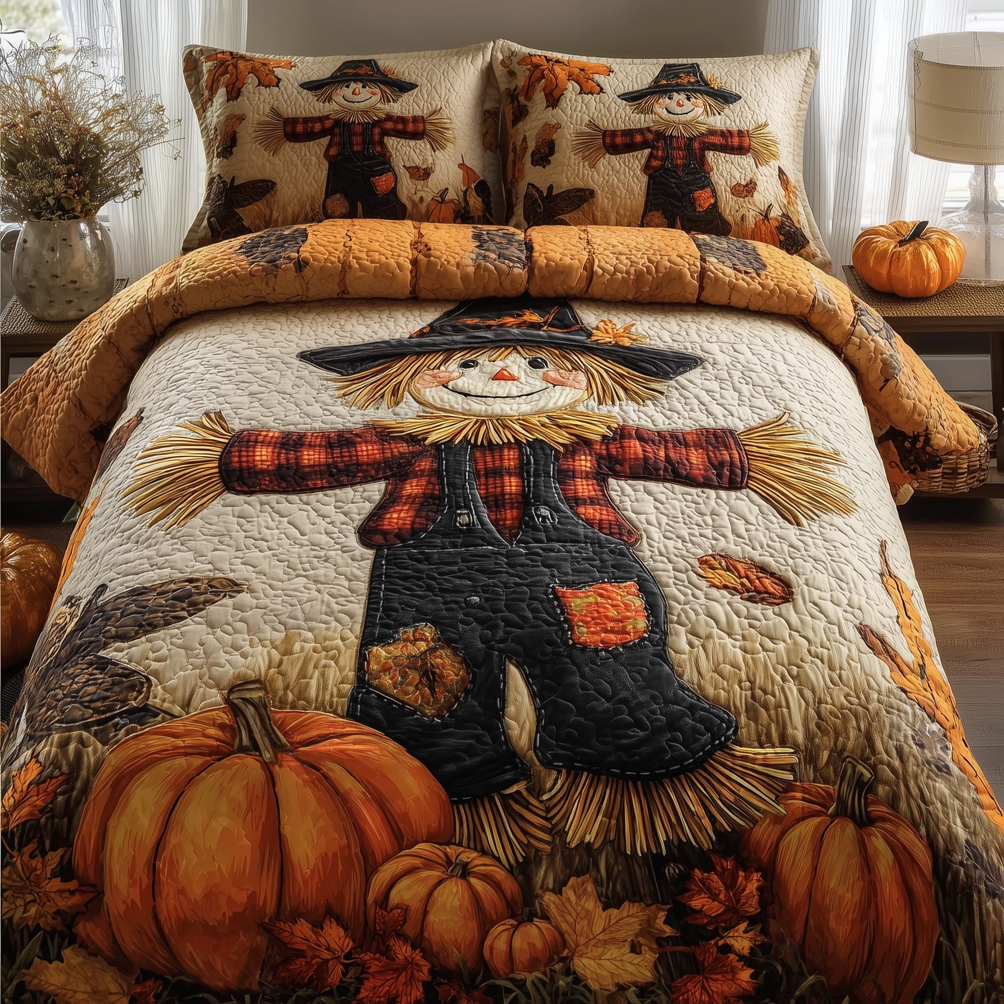 Autumn Scarecrow Quilted Bedding Set New Home Gift