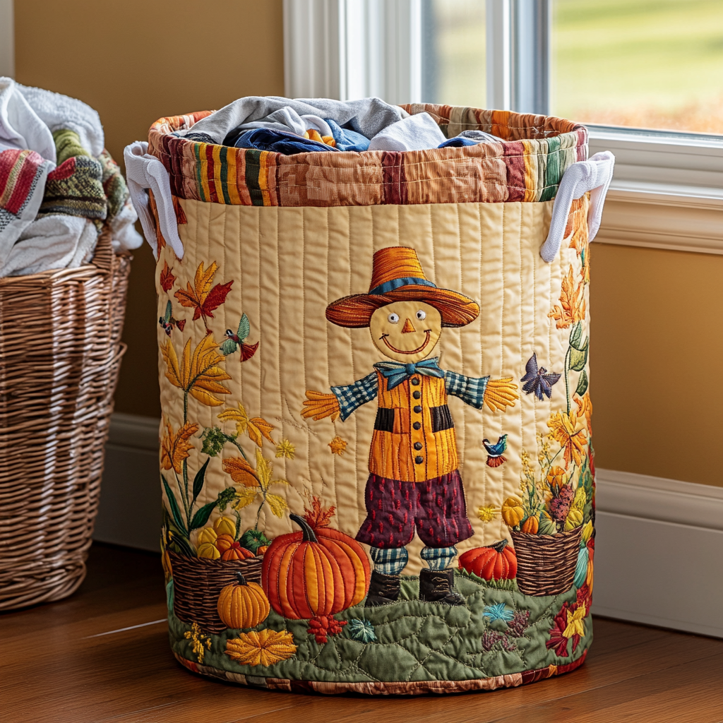 Autumn Scarecrow Quilted Laundry Basket Perfect Birthday Gift Idea