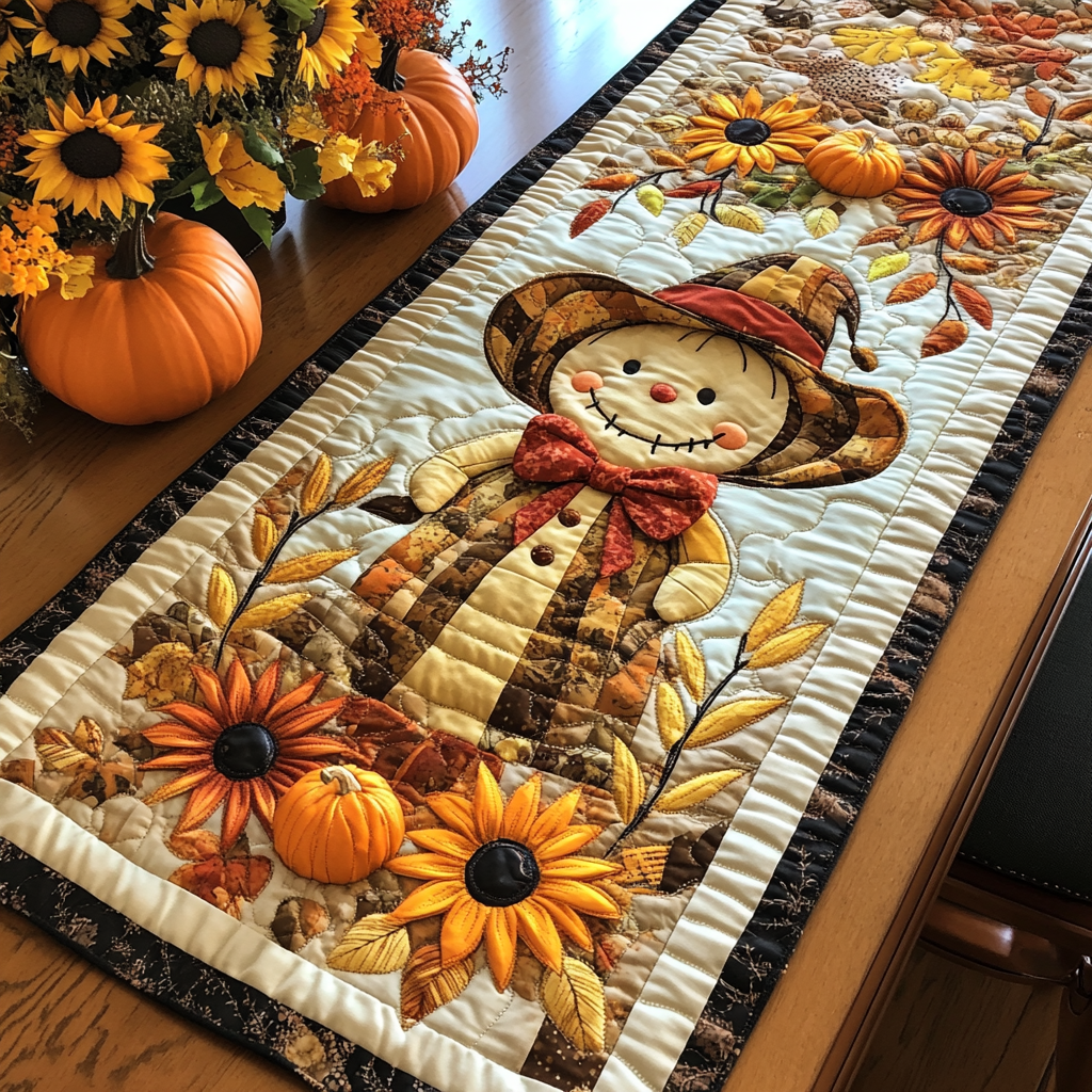 Autumn Scarecrow Quilted Table Runner Autumn Table Cover Unique Gifts Family