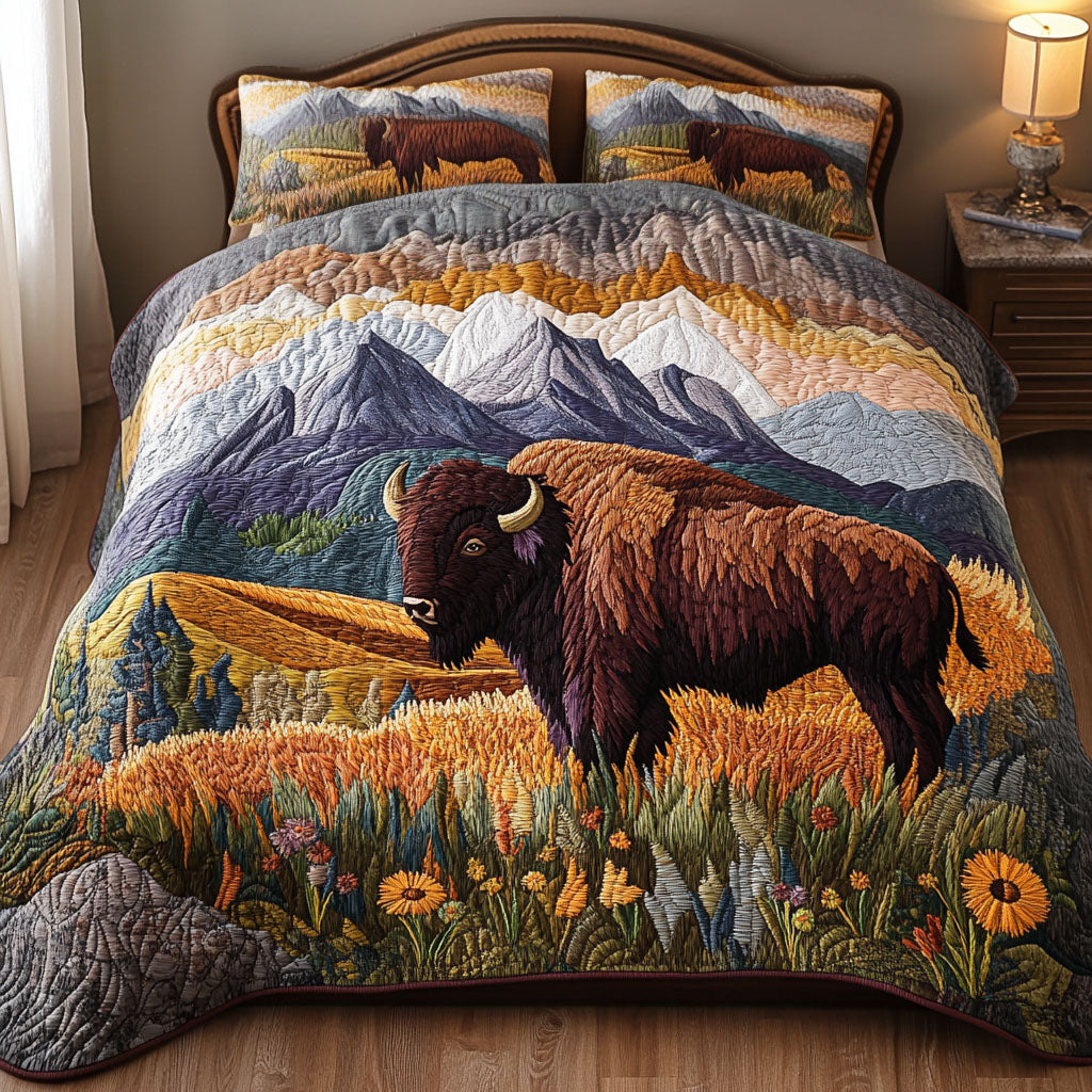 Autumn Sentinel Quilted Bedding Set Bed Decorations Bison Themed Gifts