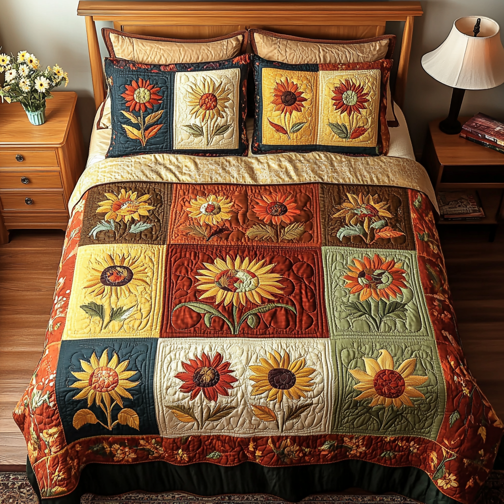 Autumn Shine Quilted Bedding Set Lovely Bedroom Gift Idea for Housewarming