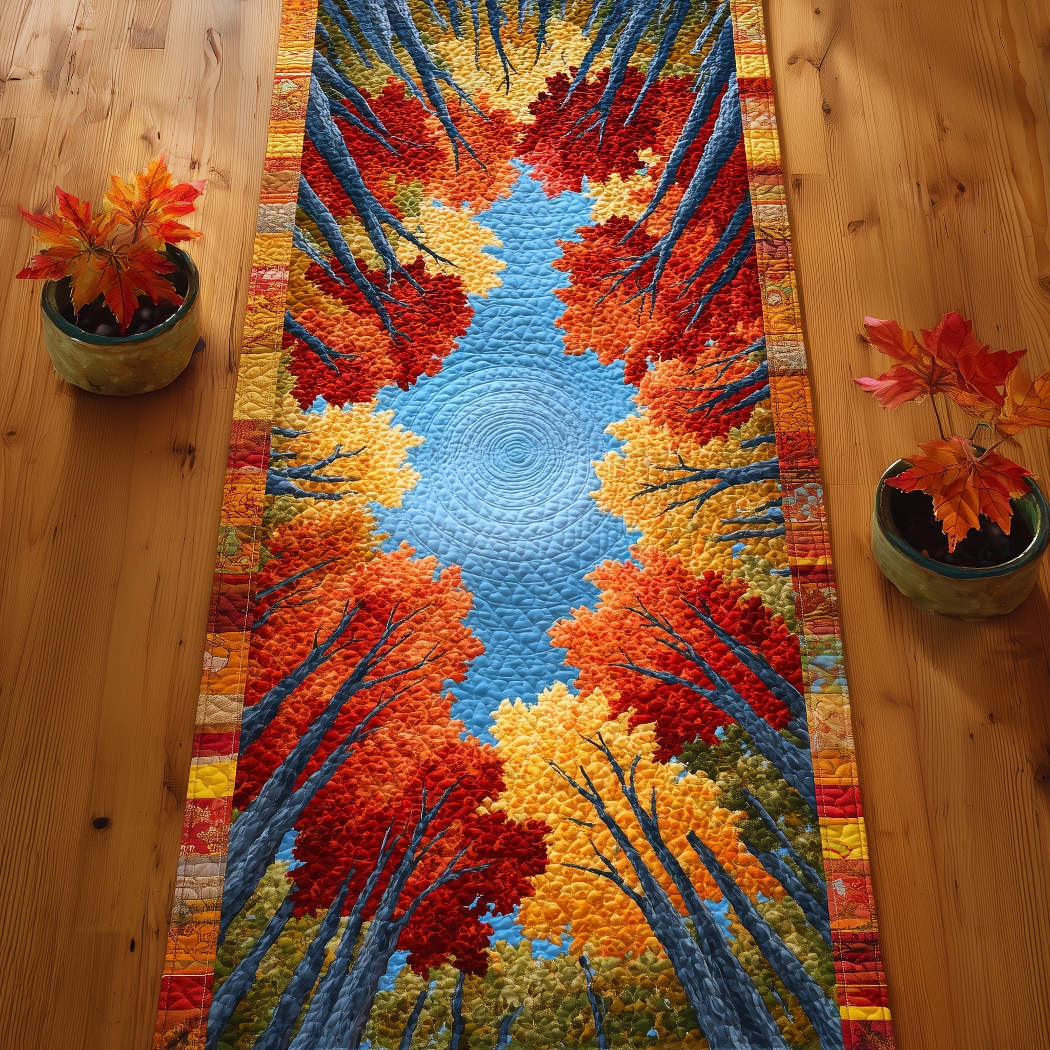 Autumn Sky Quilted Table Runner Holiday Table Runner for Kitchen Decor