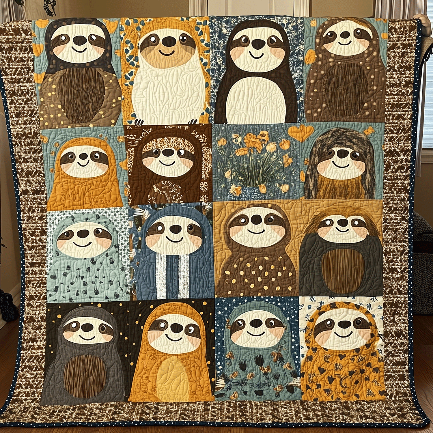 Autumn Sloths Quilted Blanket Sloth Gift Idea