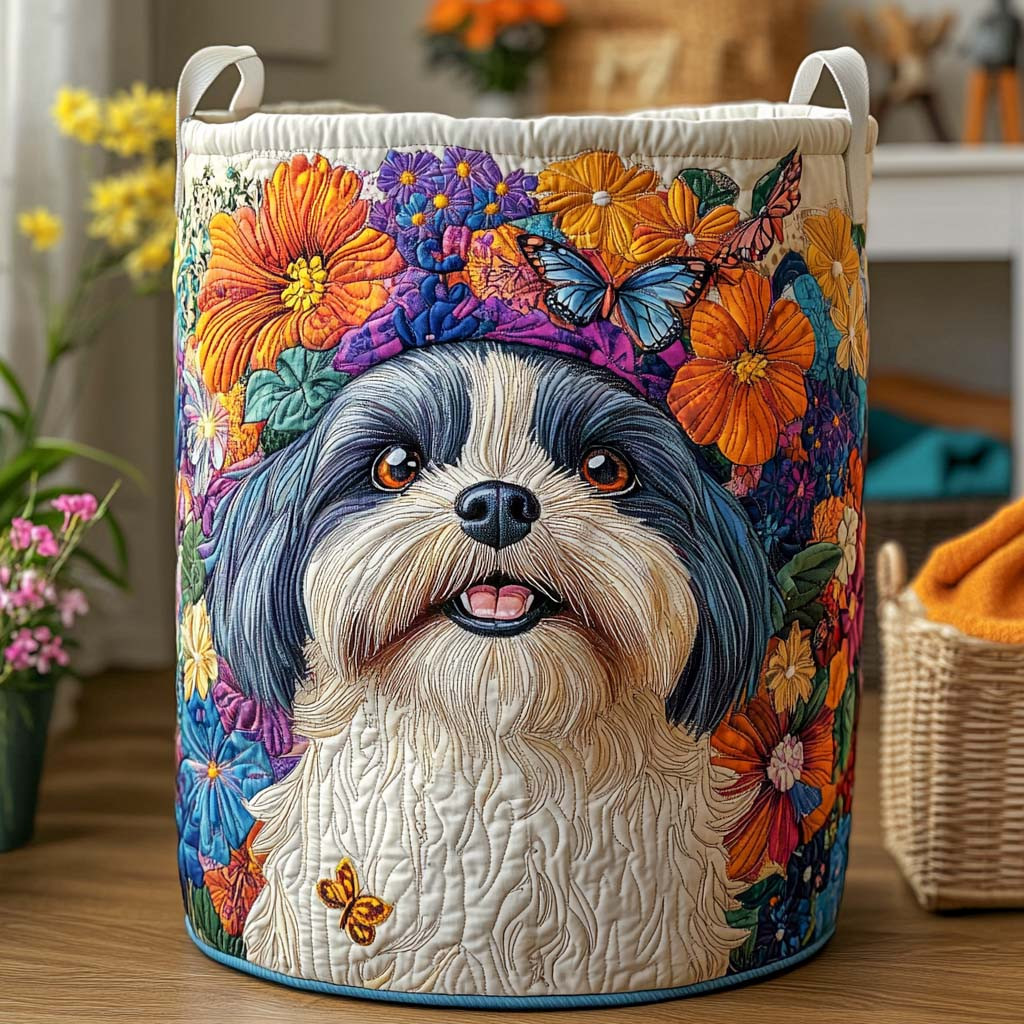 Autumn Smile Quilted Laundry Basket Luxury Quilted Storage Basket Gift for Home Decor Lovers