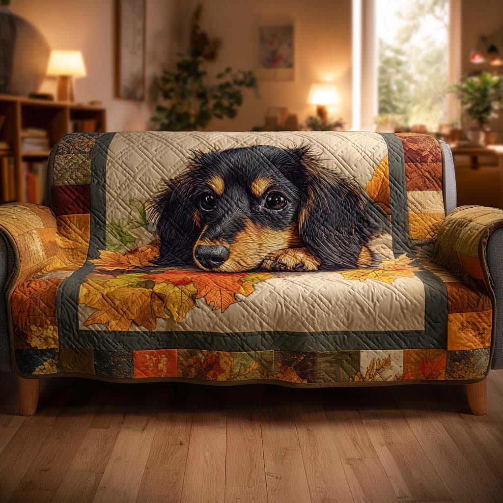 Autumn Snuggle Pup Quilted Sofa Cover Holiday Couch Covers Gifts For Dachshund Lovers