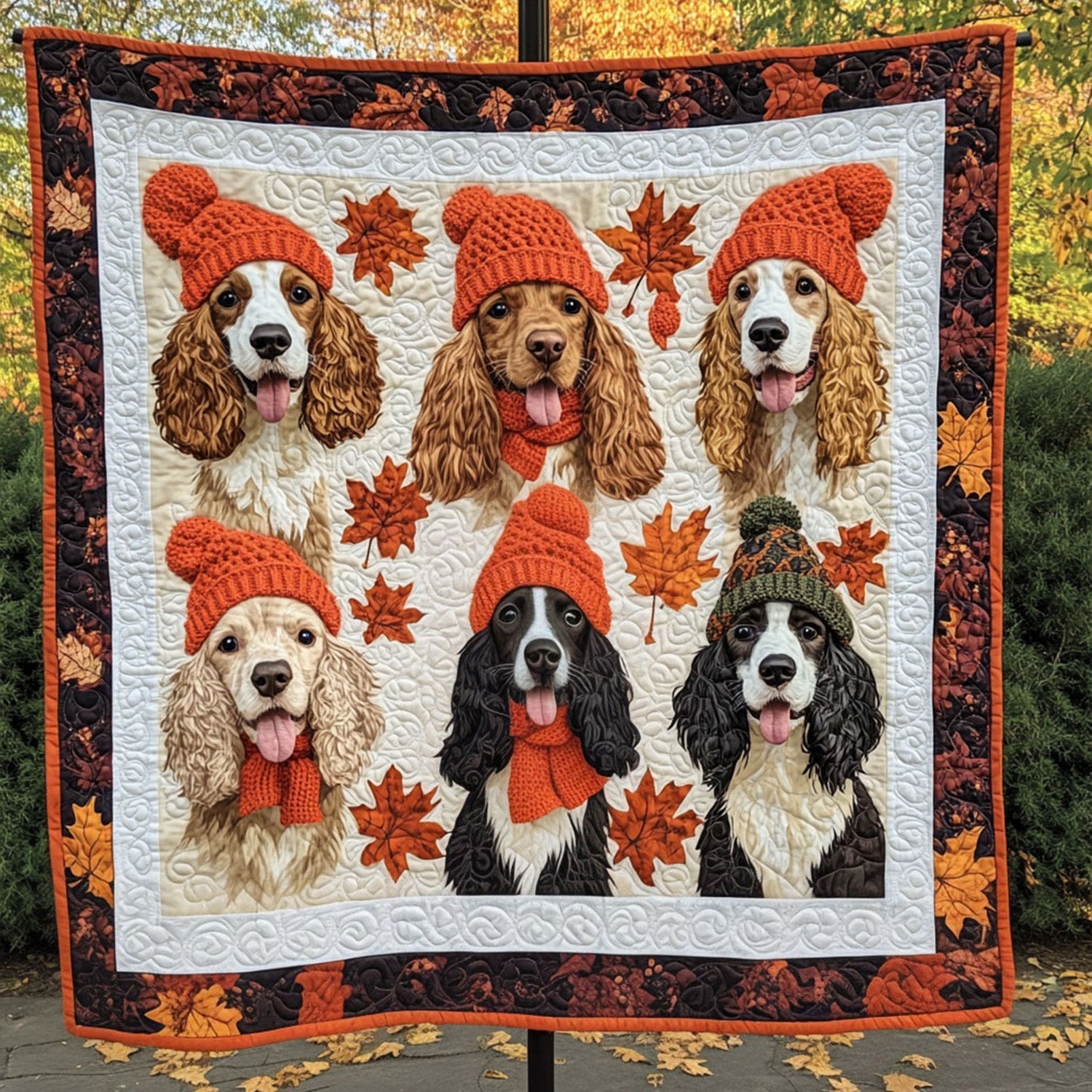 Autumn Spaniel Charm Quilted Blanket Dog And Owner Gift Ideas