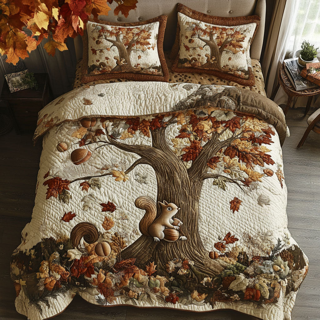 Autumn Squirrel Adventure Quilted Bedding Set Aesthetic Room Decor Autumn Gifts For Friends