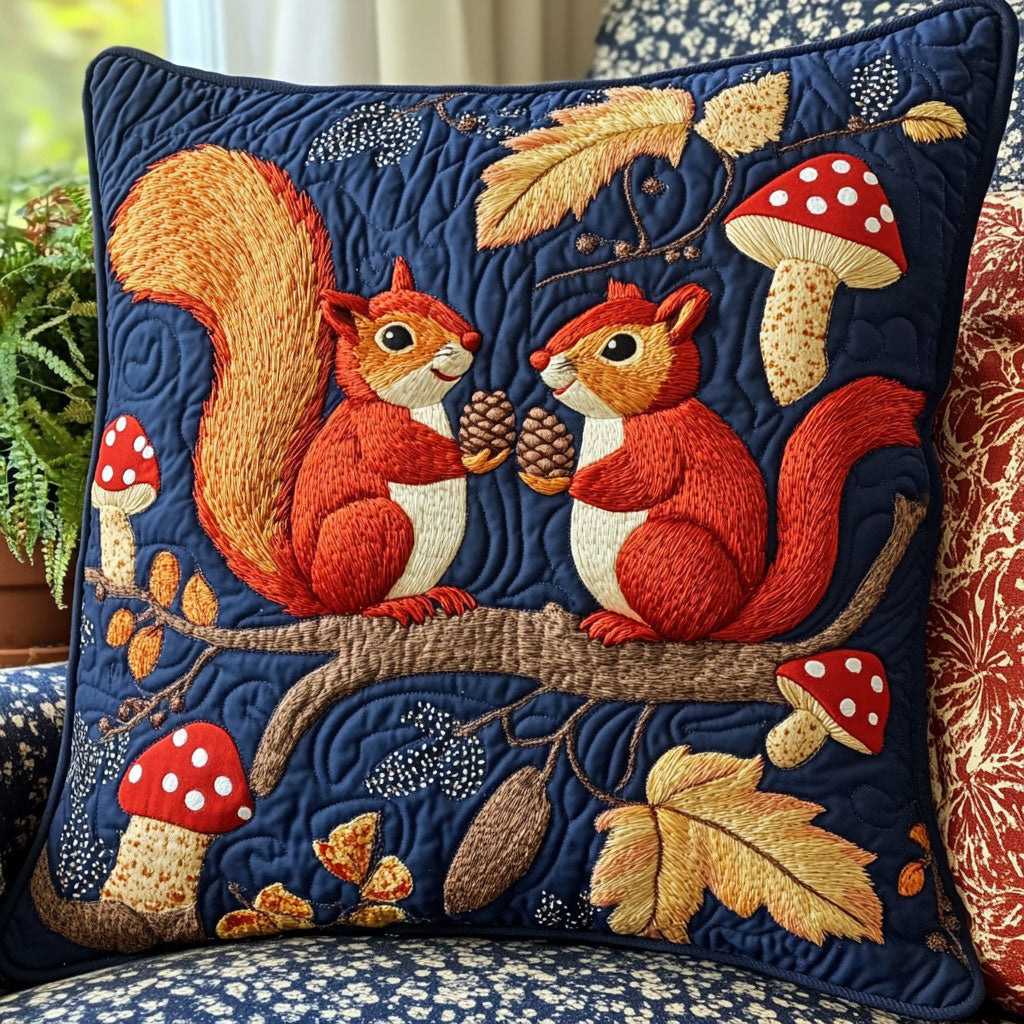 Autumn Squirrel Quilt Pillow Case Luxury Satin Pillowcase for Smooth Hair and Skin
