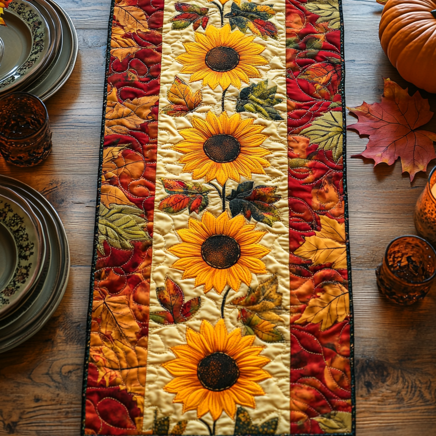 Autumn Sunflower Flair Quilted Table Runner Sunflower Table Runner Special Birthday Gifts For Grandma