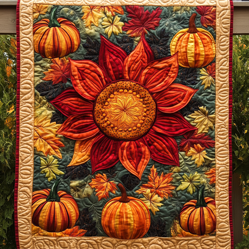 Autumn Sunflower Harvest Quilted Blanket Sunflower Throw Blanket
